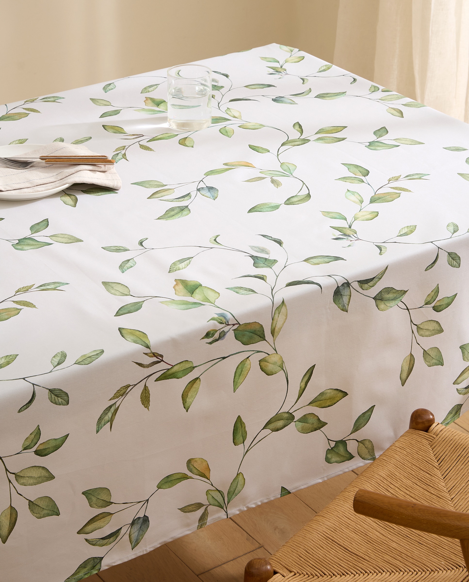 Mantel antimanchas resinado Leaves - Verde 100 x 150 cm Verde-1