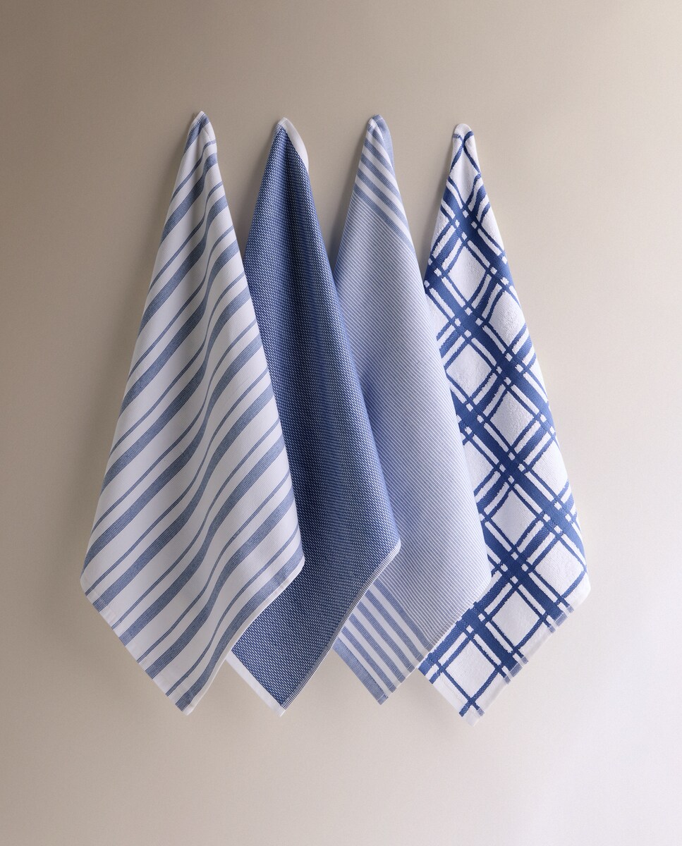 Conjunto de 4 panos de algodão sustentável Heidi Azul-2