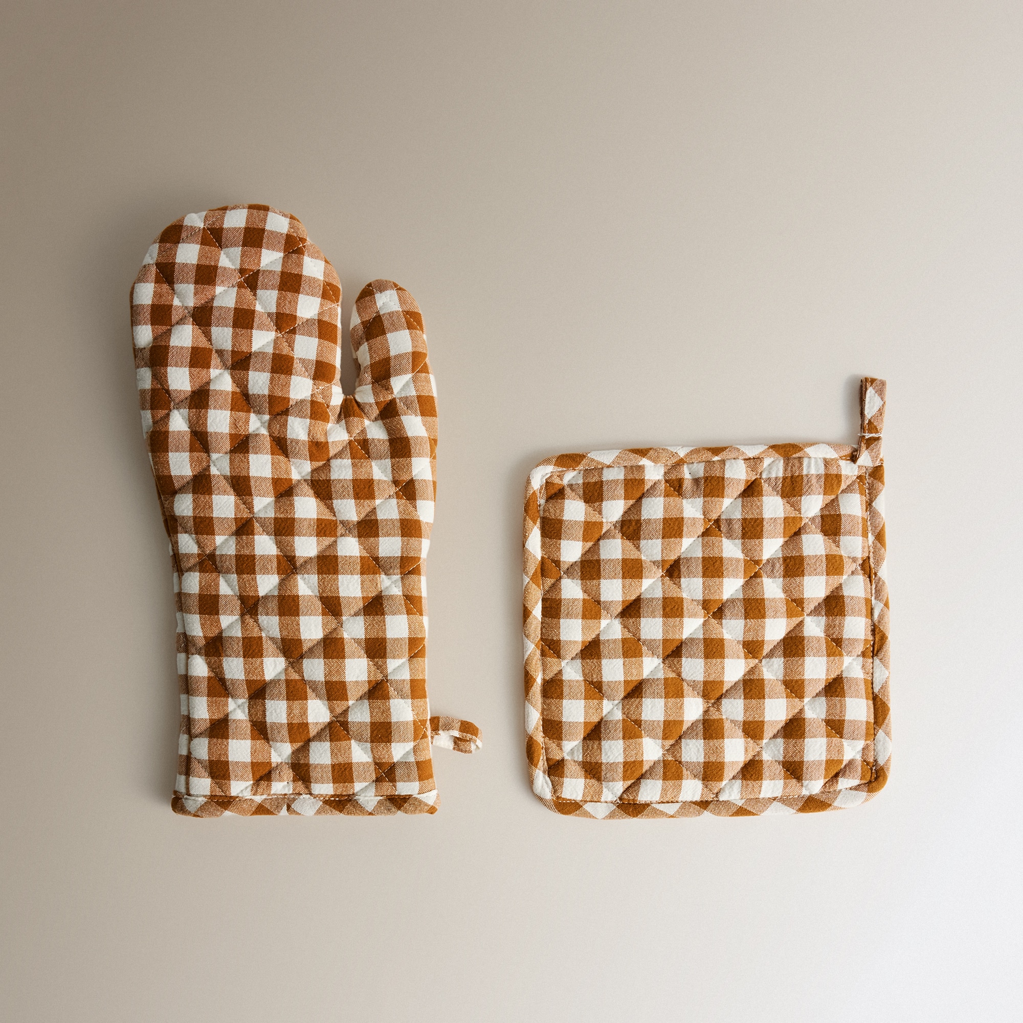 Set manopla y agarrador Mini Vichy - Naranja Única Naranja-1