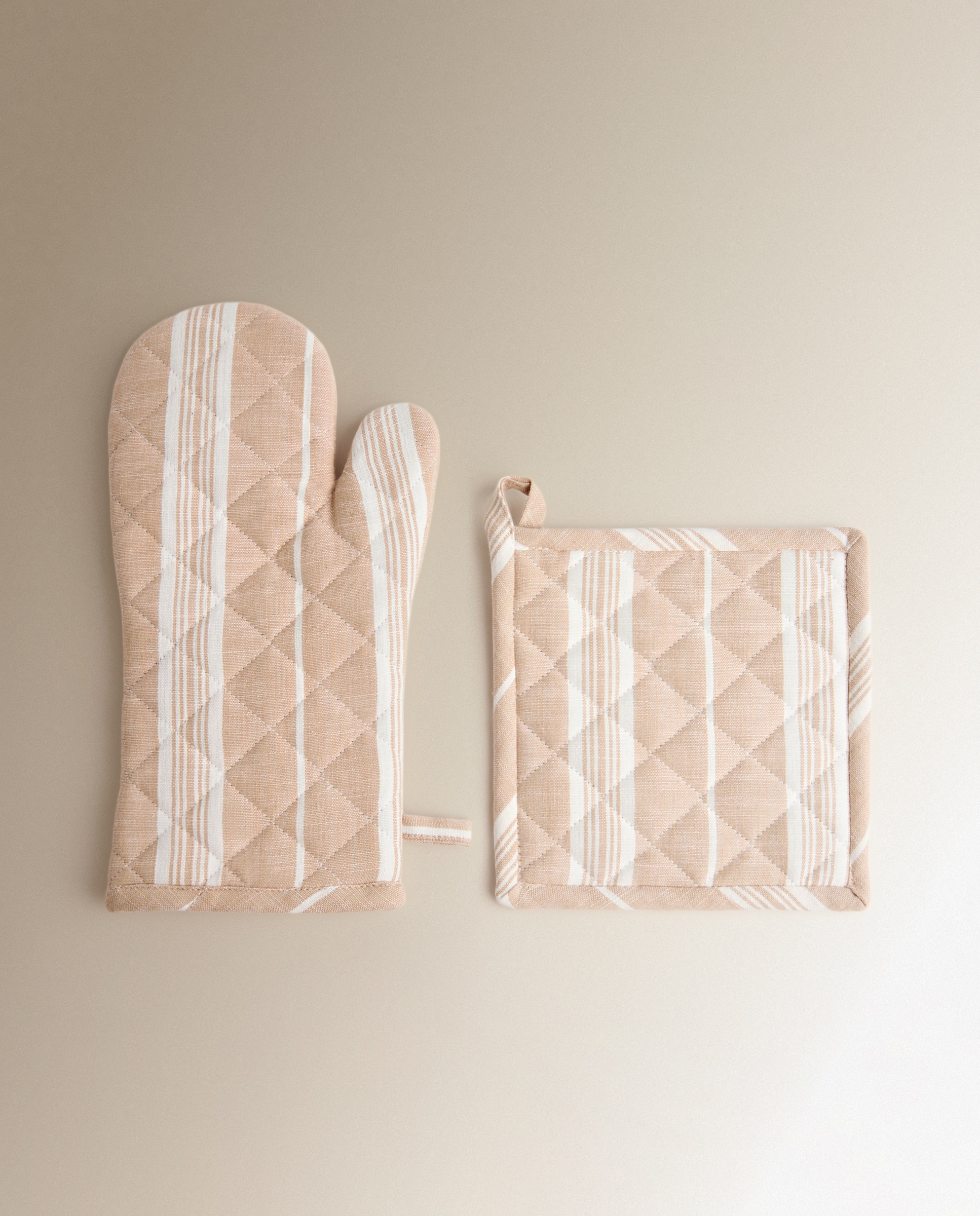 Set manopla y agarrador Raya - Beige Única Beige-1