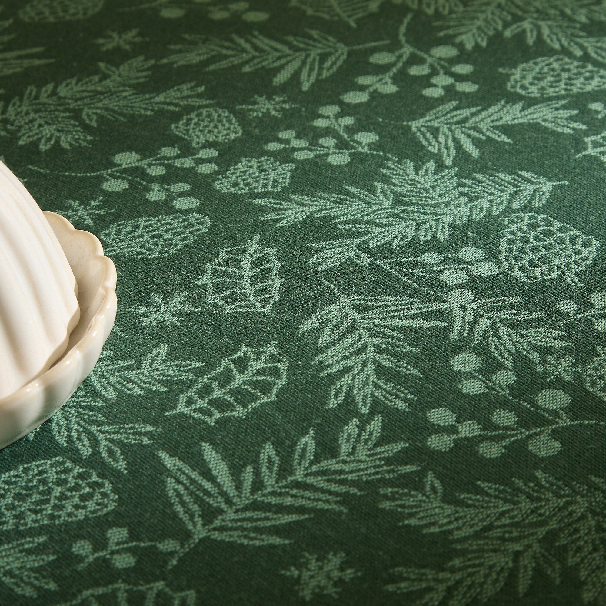 Caminho de Mesa em Mistura de Algodão Holy Jacquard Verde-3