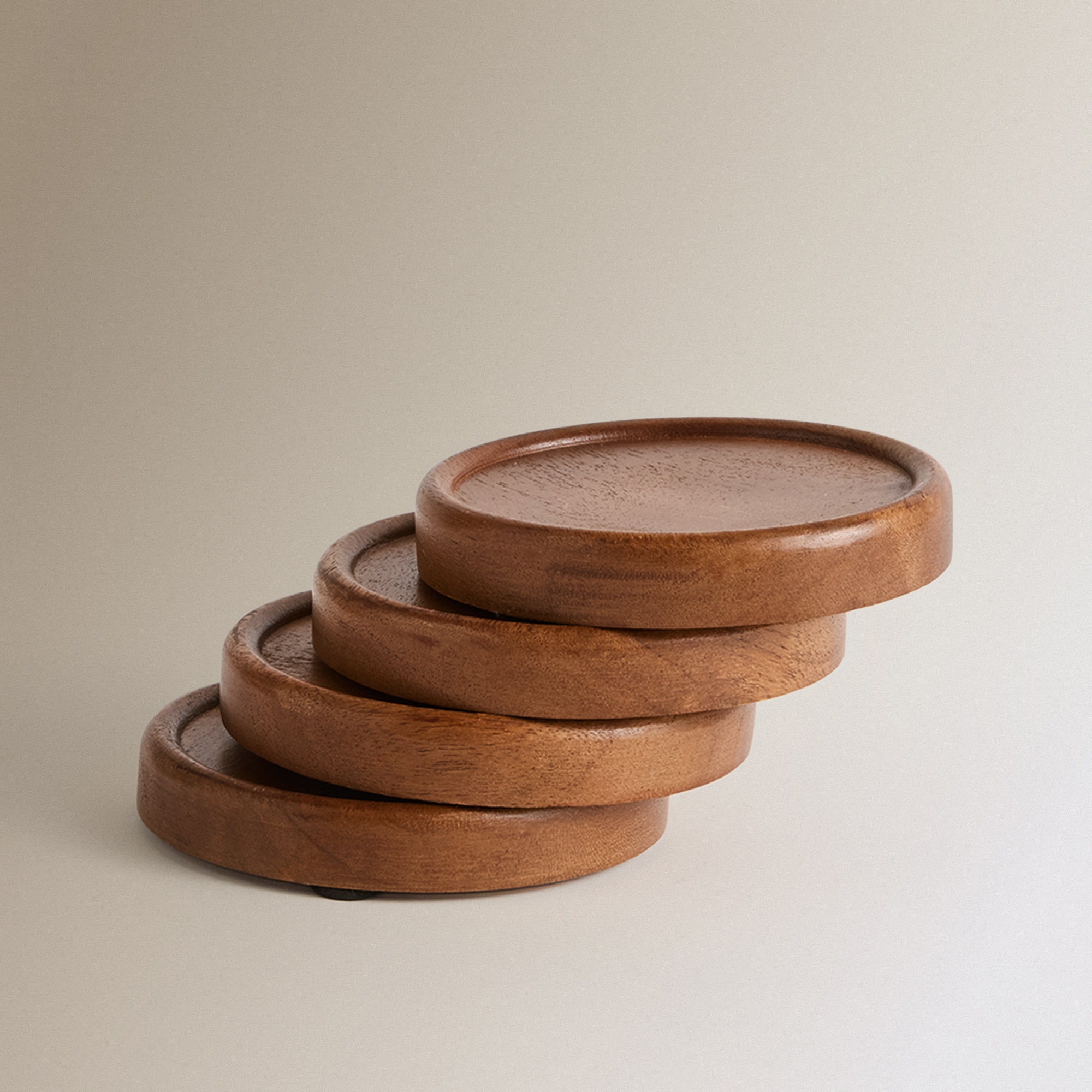 Conjunto de 4 Bases para Copos em Madeira Tampere Castanho-2