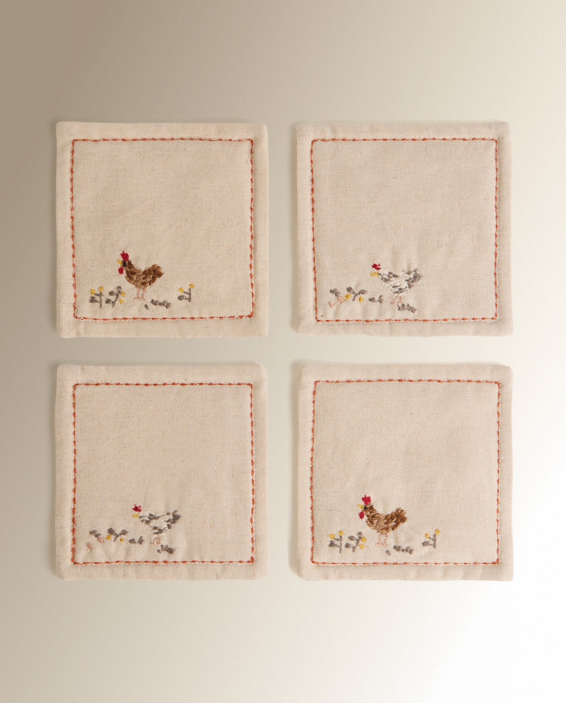 Imagen 0 de Set 4 posavasos algodón Gallinas Beige