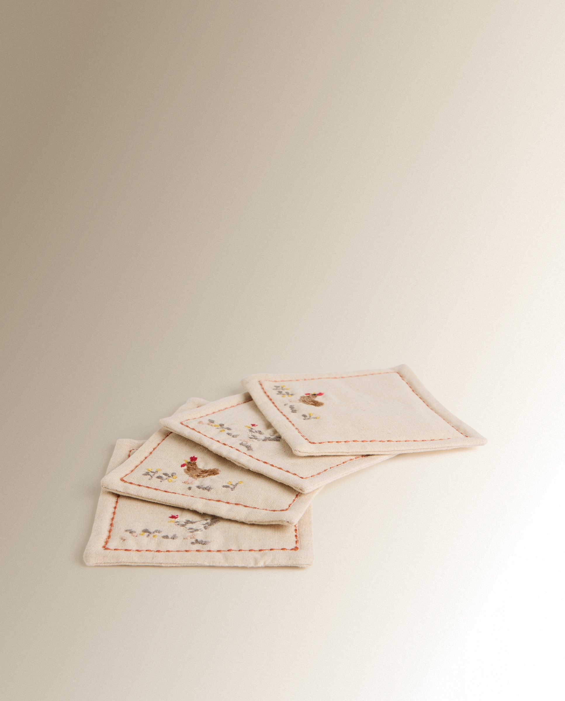 Set 4 posavasos algodón Gallinas - Beige Beige-2