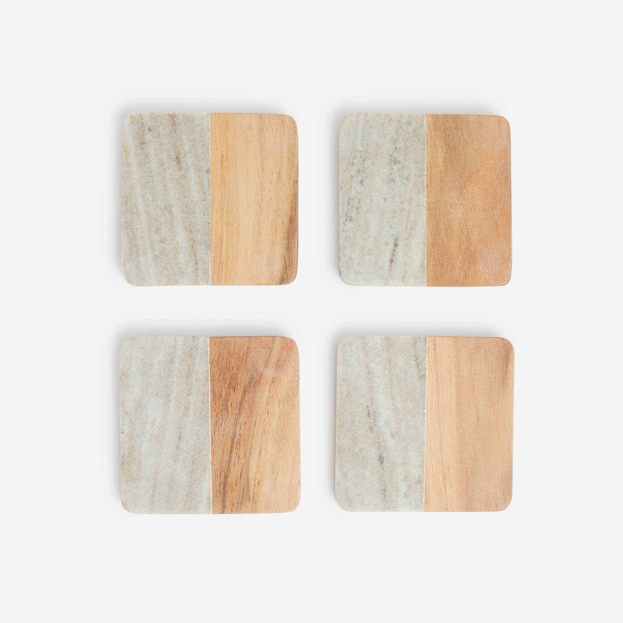 Conjunto de 4 Bases para Copos de Madeira e Mármore Faces Cinzento-1