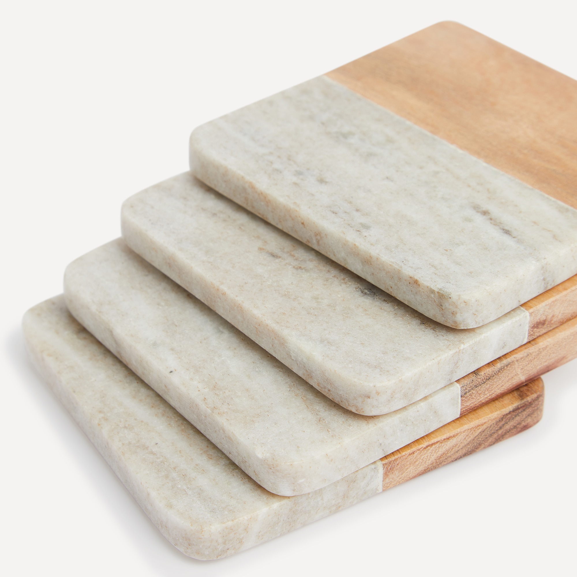 Conjunto de 4 Bases para Copos de Madeira e Mármore Faces Cinzento-2