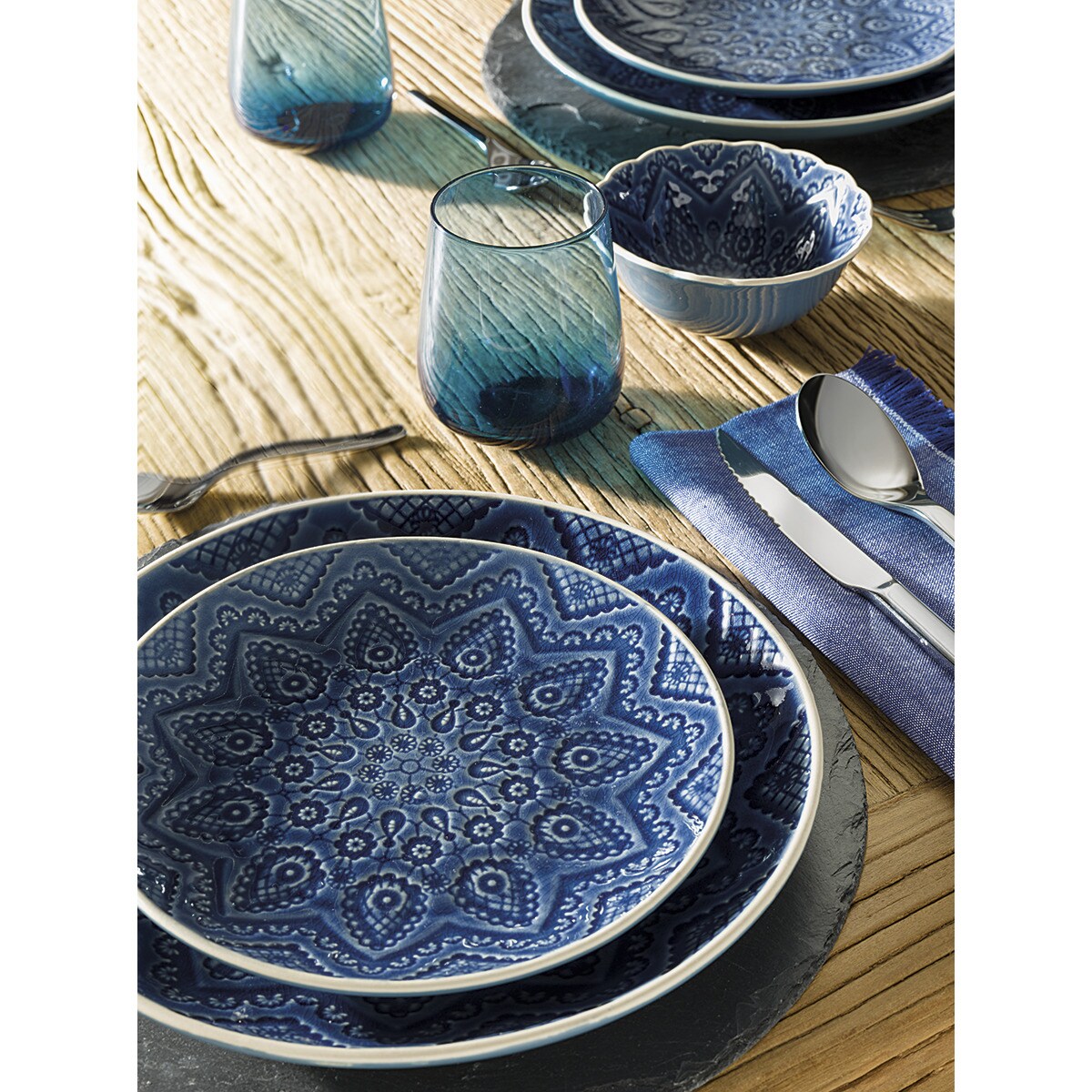 Conjunto de 2 guardanapos de algodão sustentável Chambré Azul-marinho-2