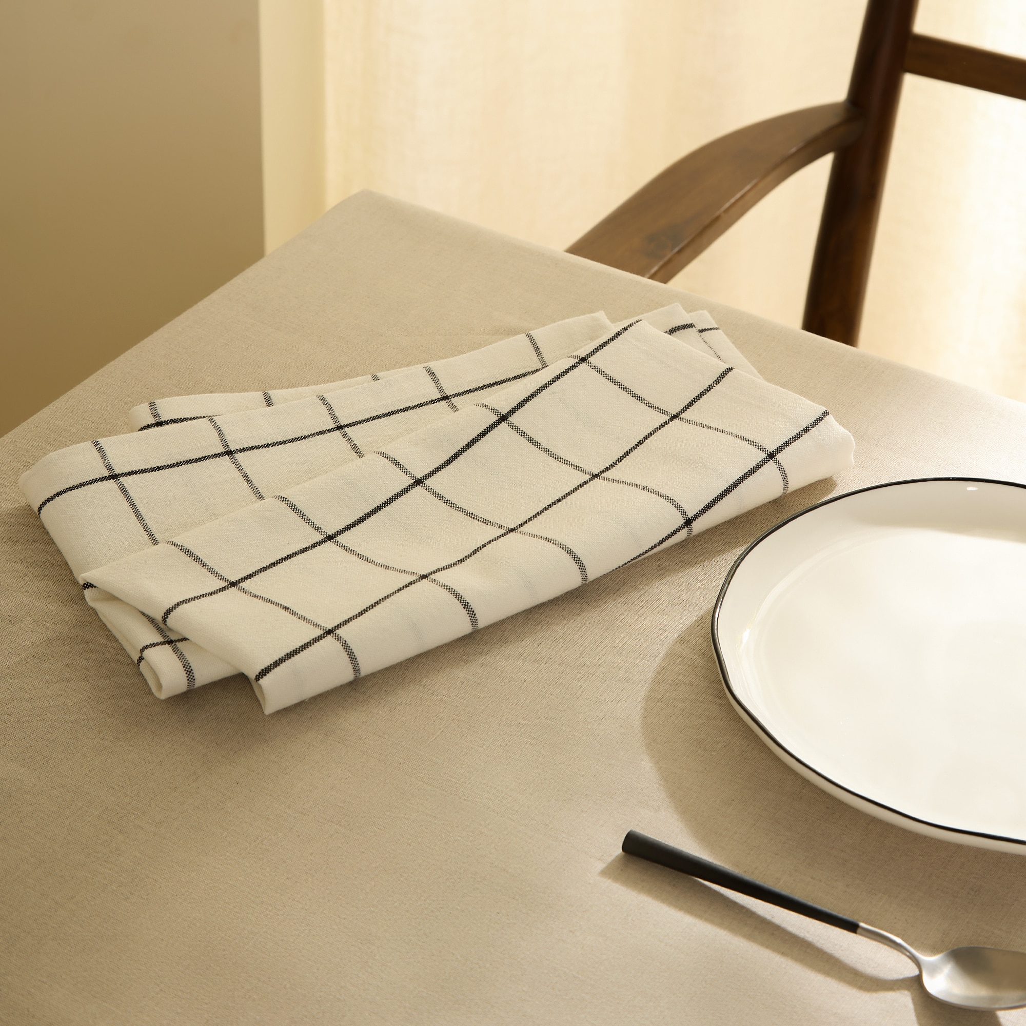 Conjunto de 2 Guardanapos de Algodão Quadro Branco-1