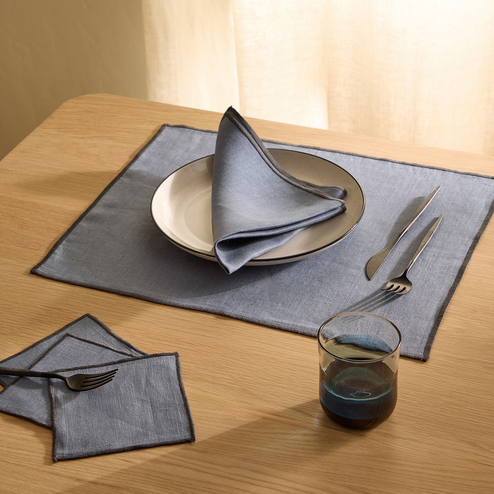 Set 2 servilletas lino Net - Azul 50 x 50 cm Azul-6
