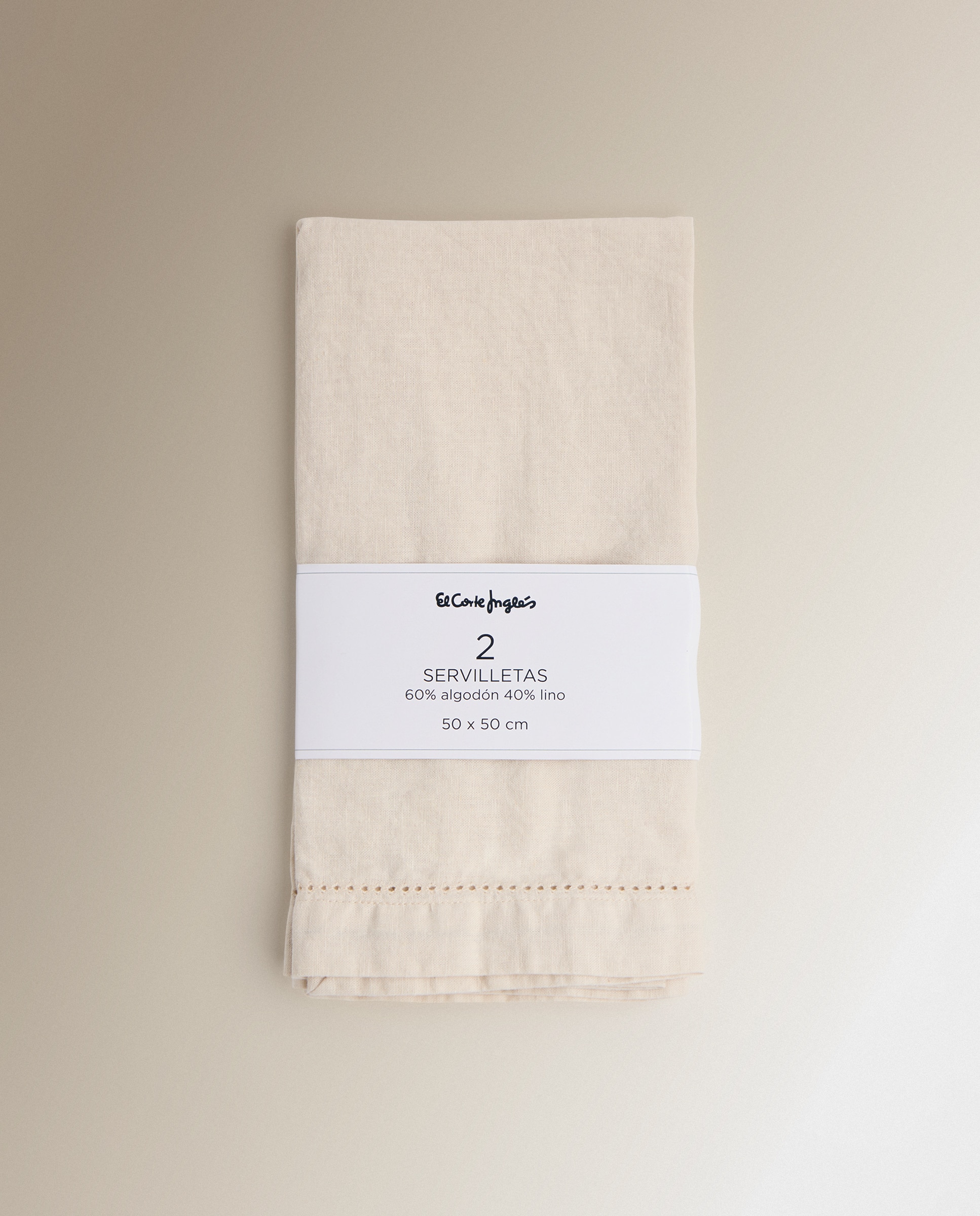 Conjunto de 2 Guardanapos de Algodão e Linho Vainica Bege-4