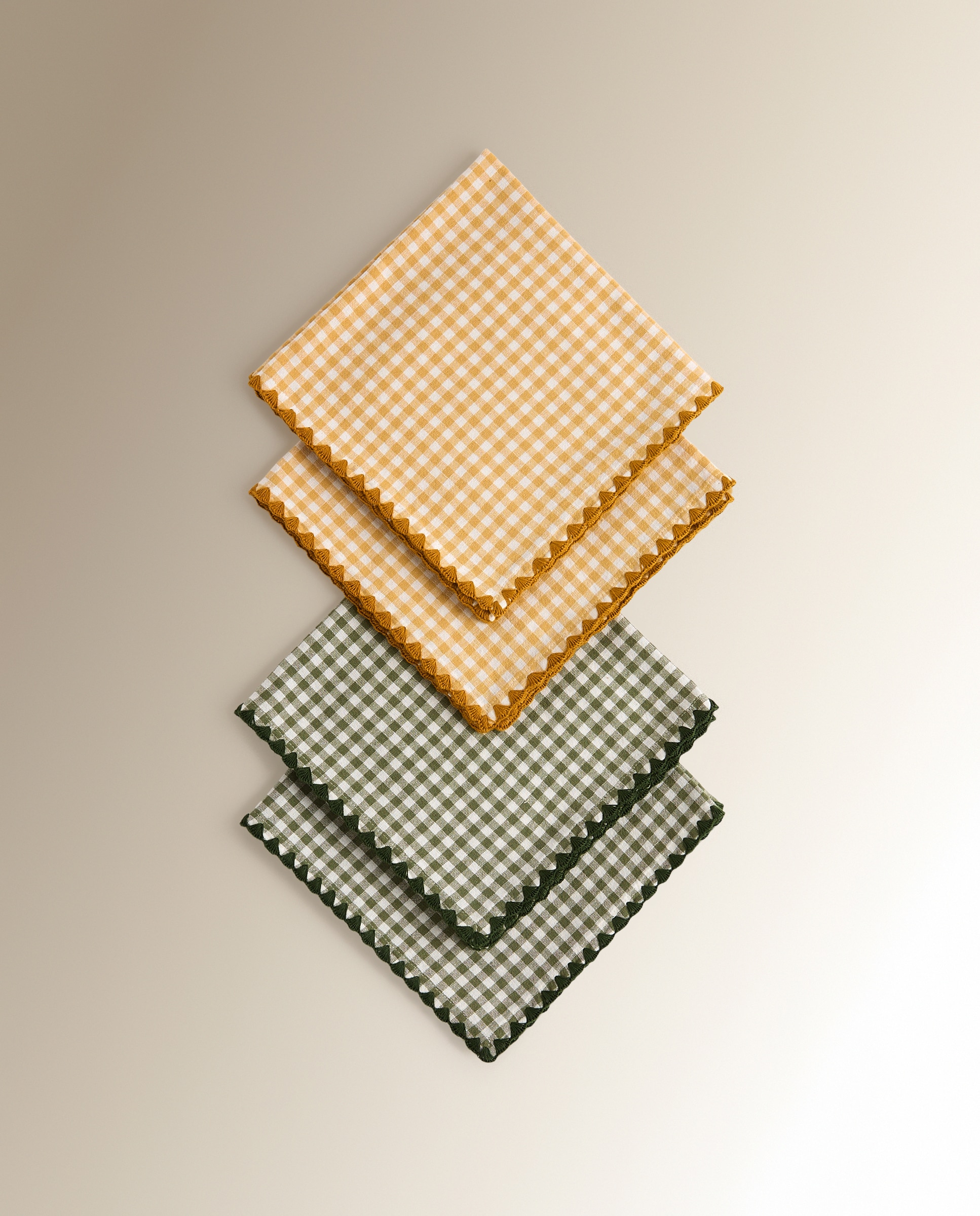 Conjunto de 2 Guardanapos de Algodão e Linho Vichy Mostarda-5