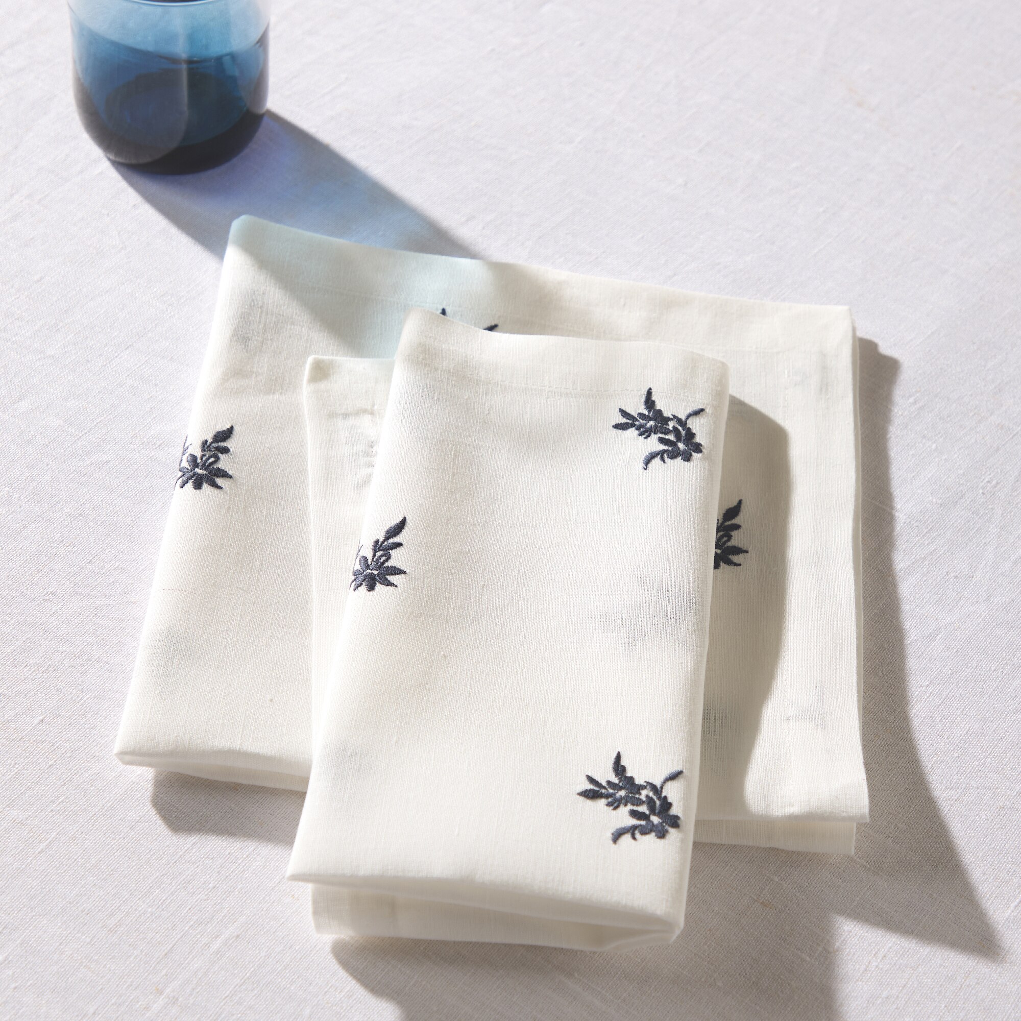 Conjunto de 2 Guardanapos de Linho e Algodão Flowers Azul-1