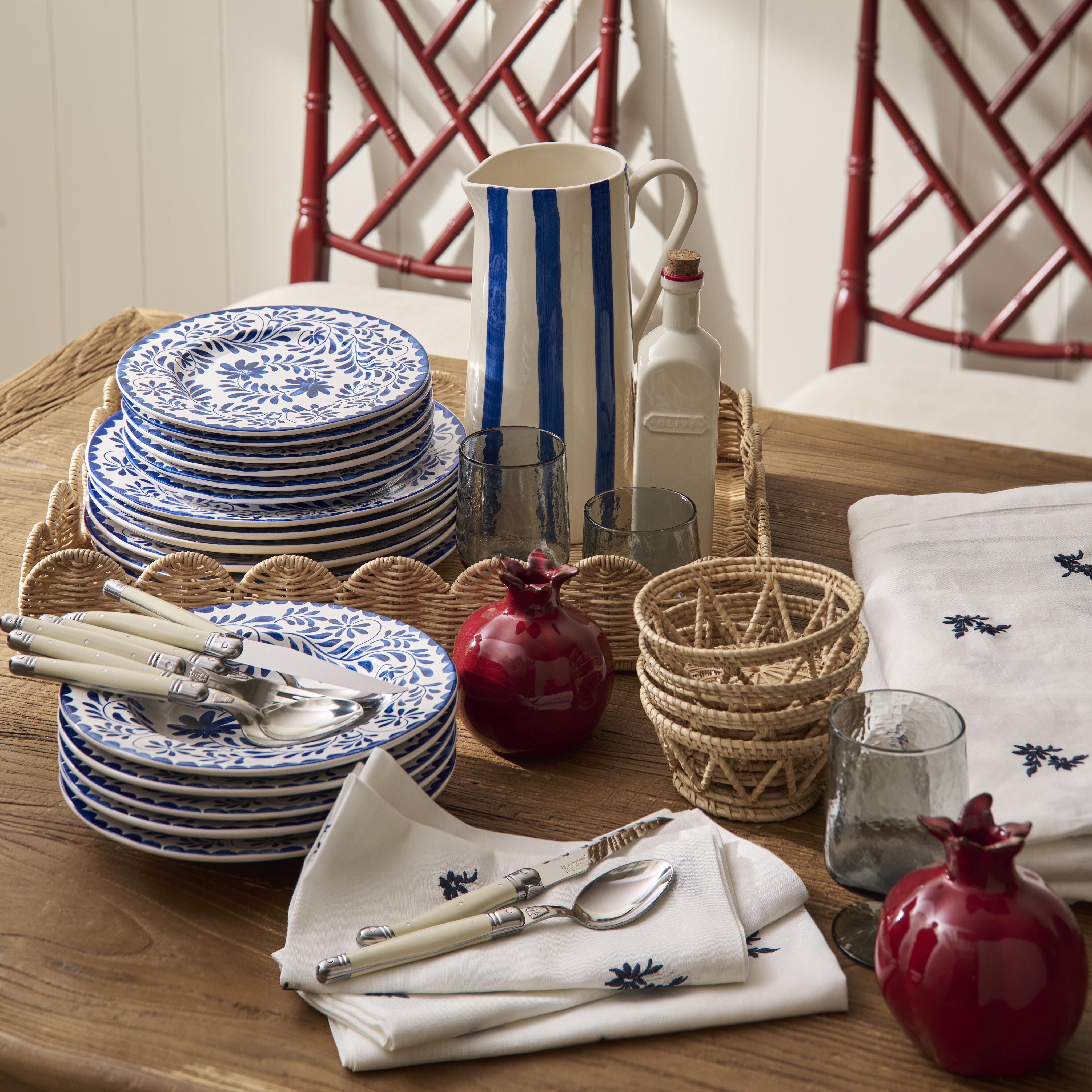 Conjunto de 2 Guardanapos de Linho e Algodão Flowers Azul-5