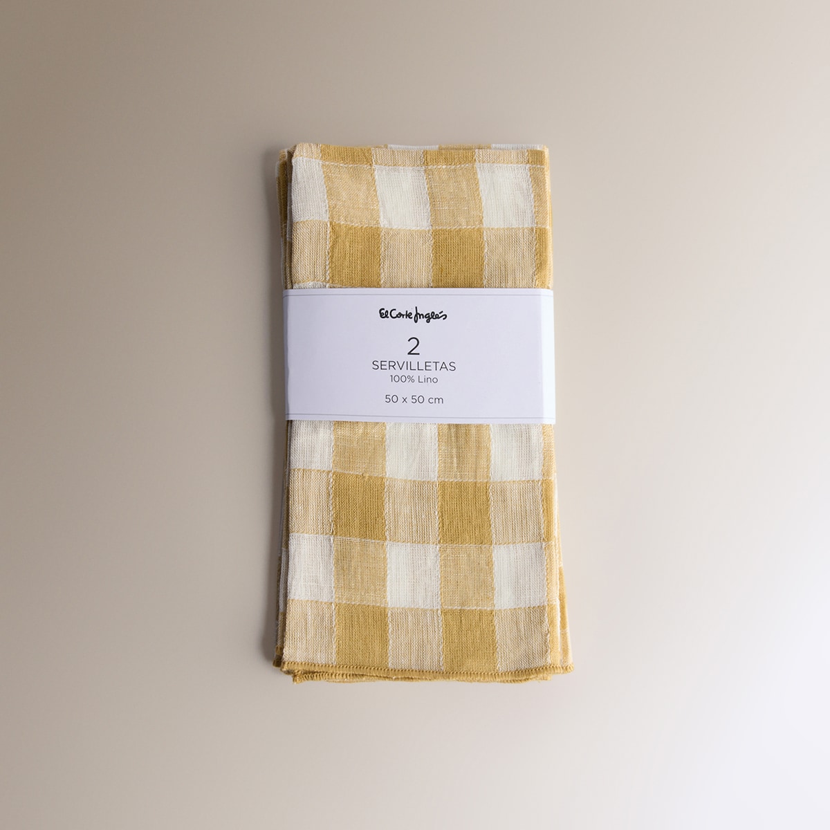 Conjunto de 2 Guardanapos de Linho Vichy Mostarda-5