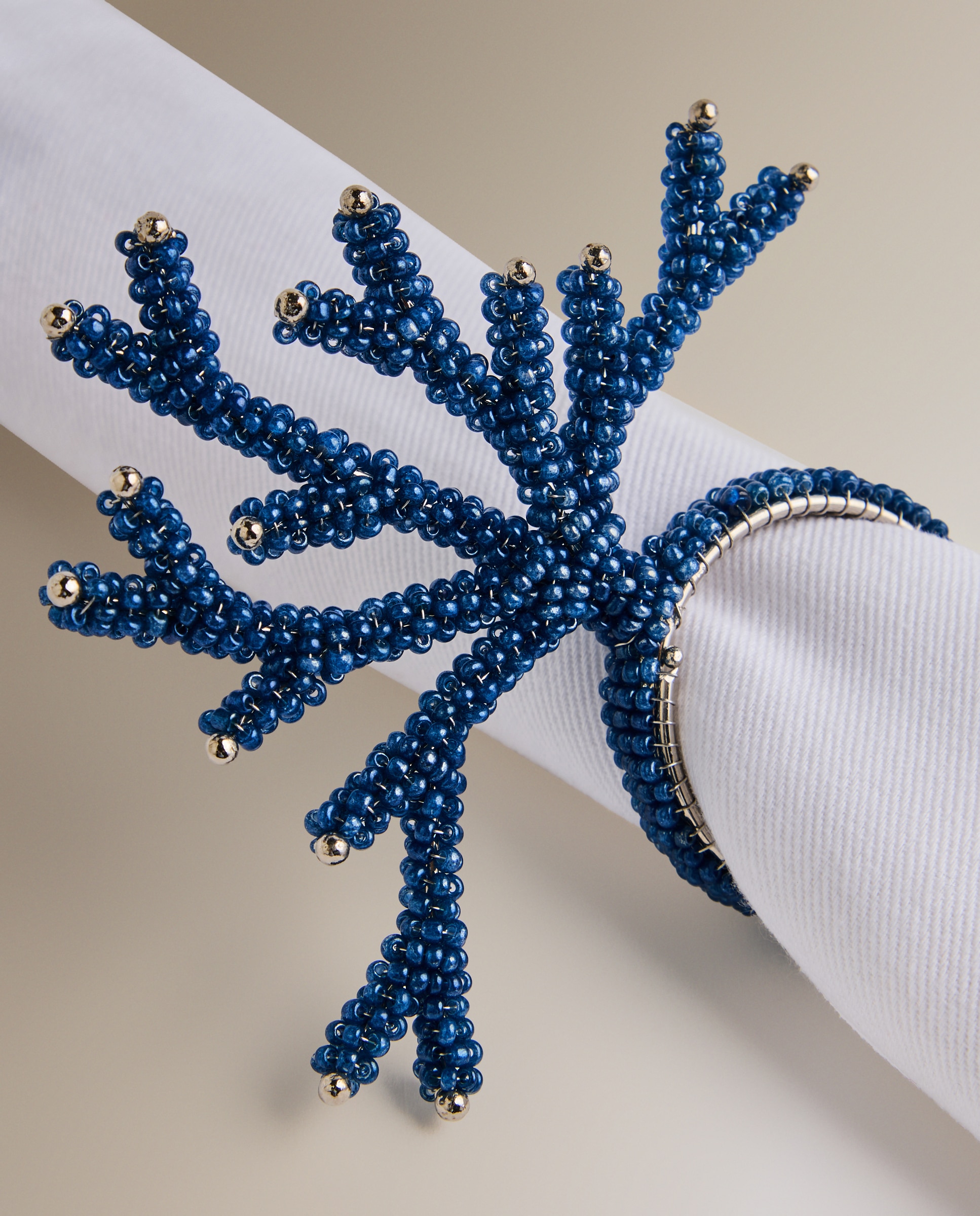 Conjunto de 2 Porta-Guardanapos de Aço e Cristal Coral Beads Azul-2