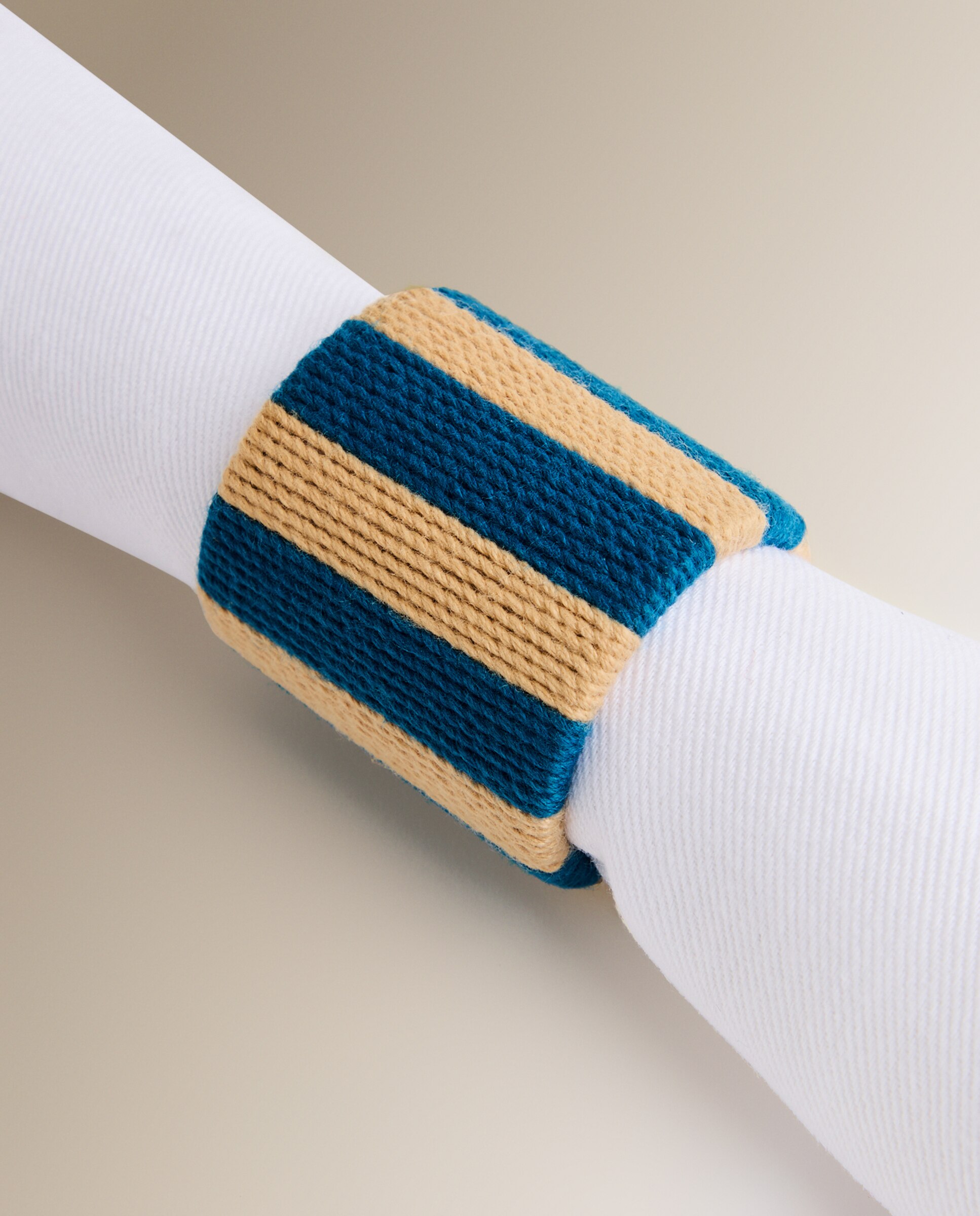 Conjunto de 2 Porta-Guardanapos de Aço e Algodão às Riscas Azul-2