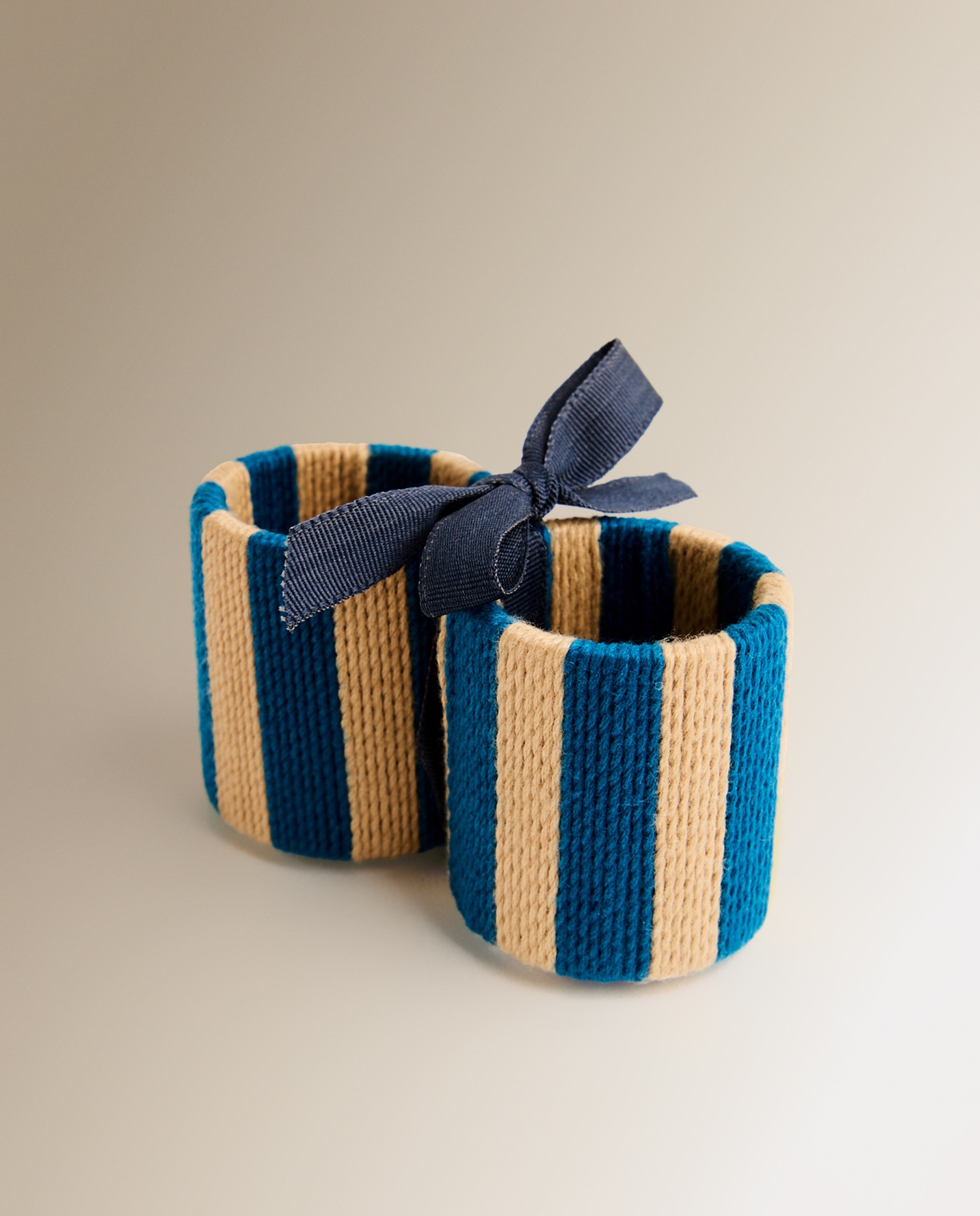 Conjunto de 2 Porta-Guardanapos de Aço e Algodão às Riscas Azul-3