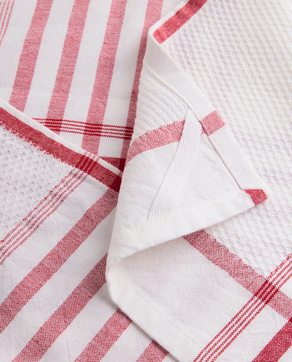 Pano de Cozinha Marco em Sarja de Algodão Vermelho-3