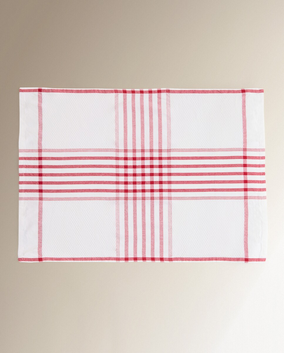 Pano de Cozinha Marco em Sarja de Algodão Vermelho-4