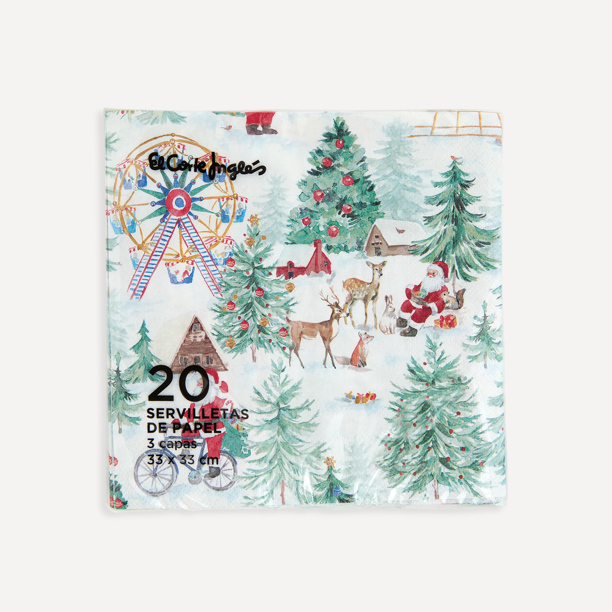 Pack de 20 Guardanapos de Papel Claus Village Branco-2