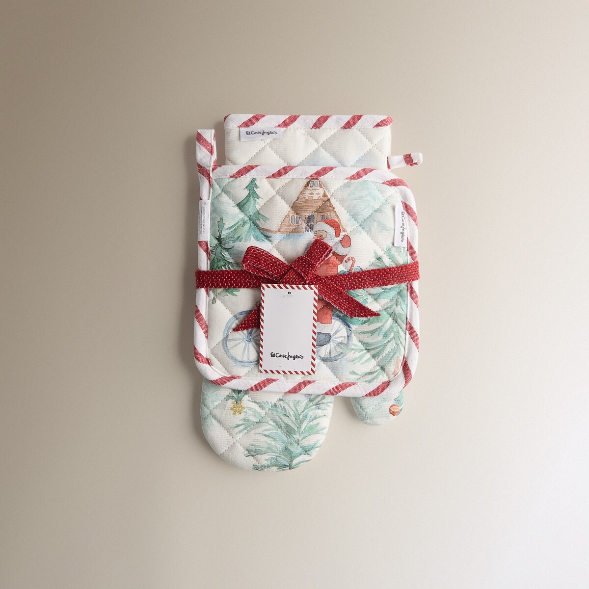 Conjunto de Luva e Pega de Algodão Claus Village Multicolor-3