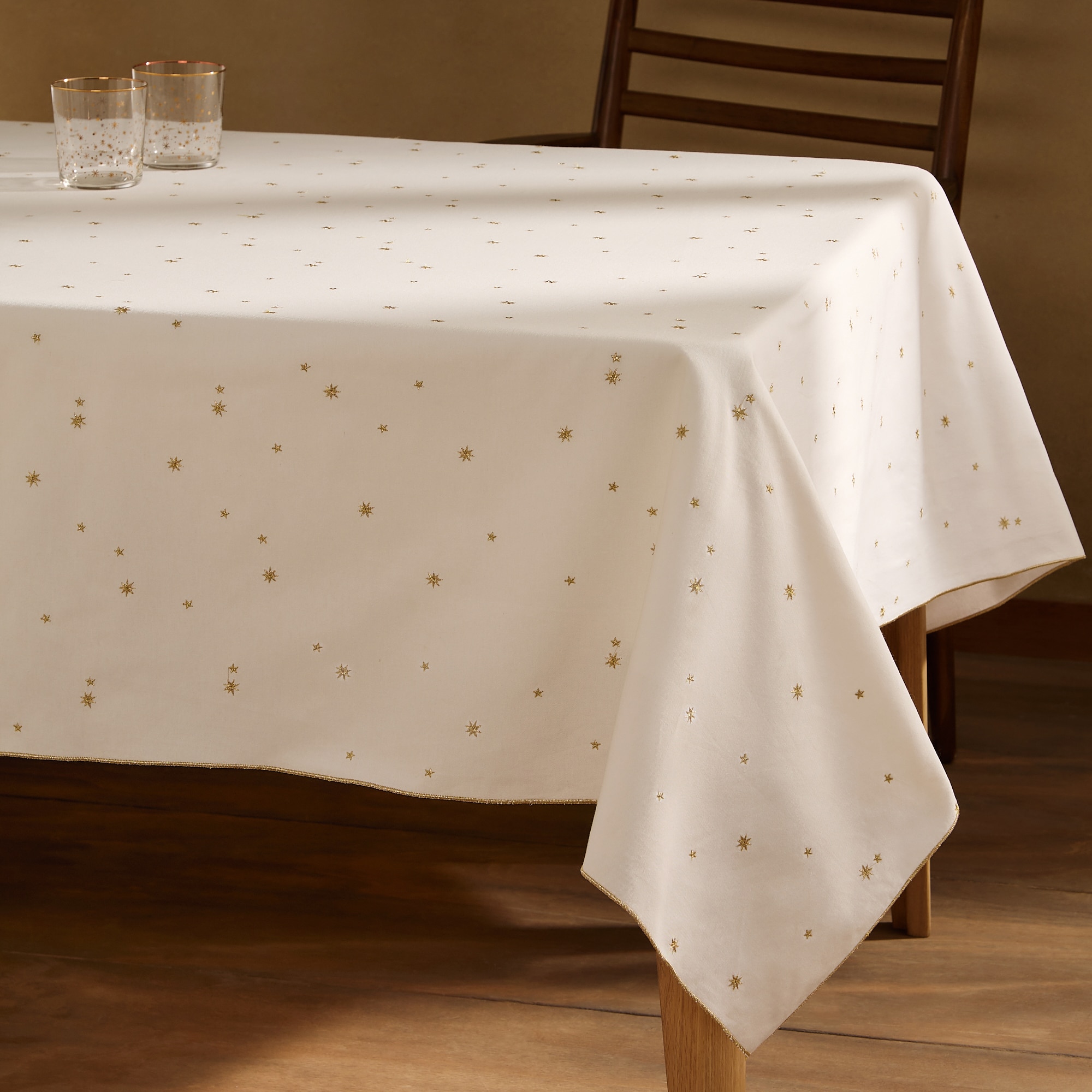 Toalha de Mesa de Algodão Estrelinhas Ouro-1