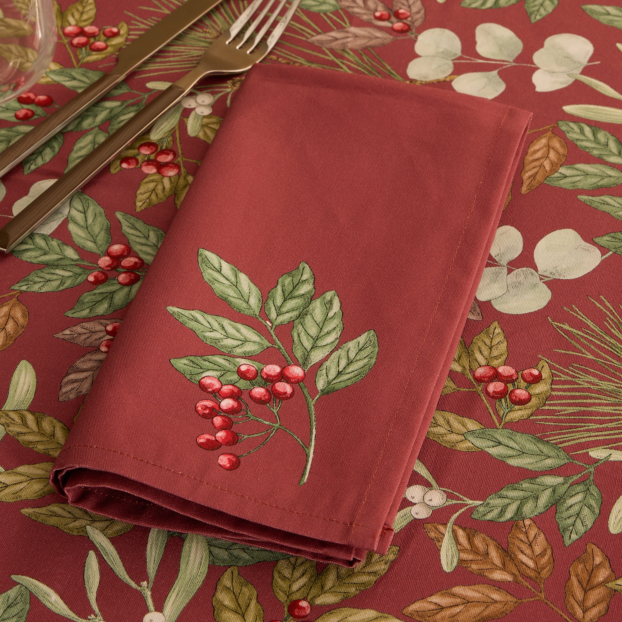 Conjunto de 2 Guardanapos de Algodão Botânico Vermelho-1