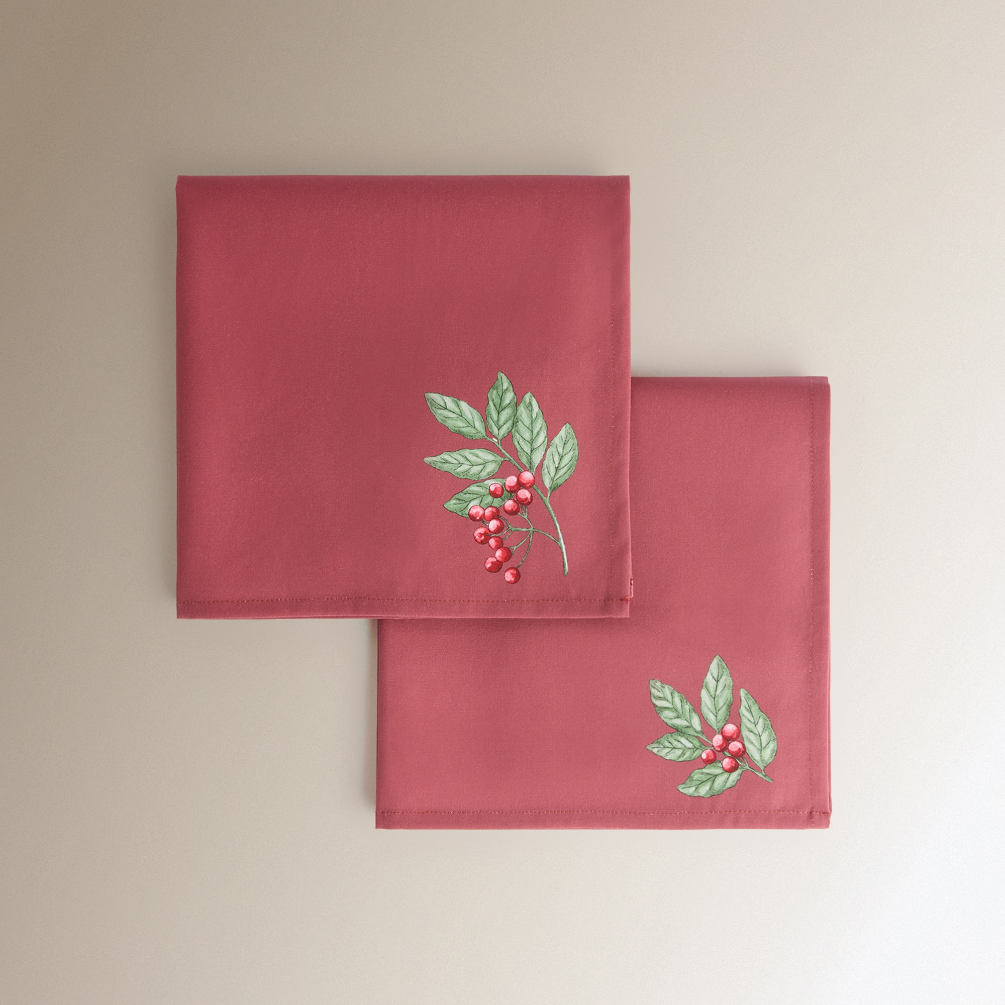 Conjunto de 2 Guardanapos de Algodão Botânico Vermelho-3