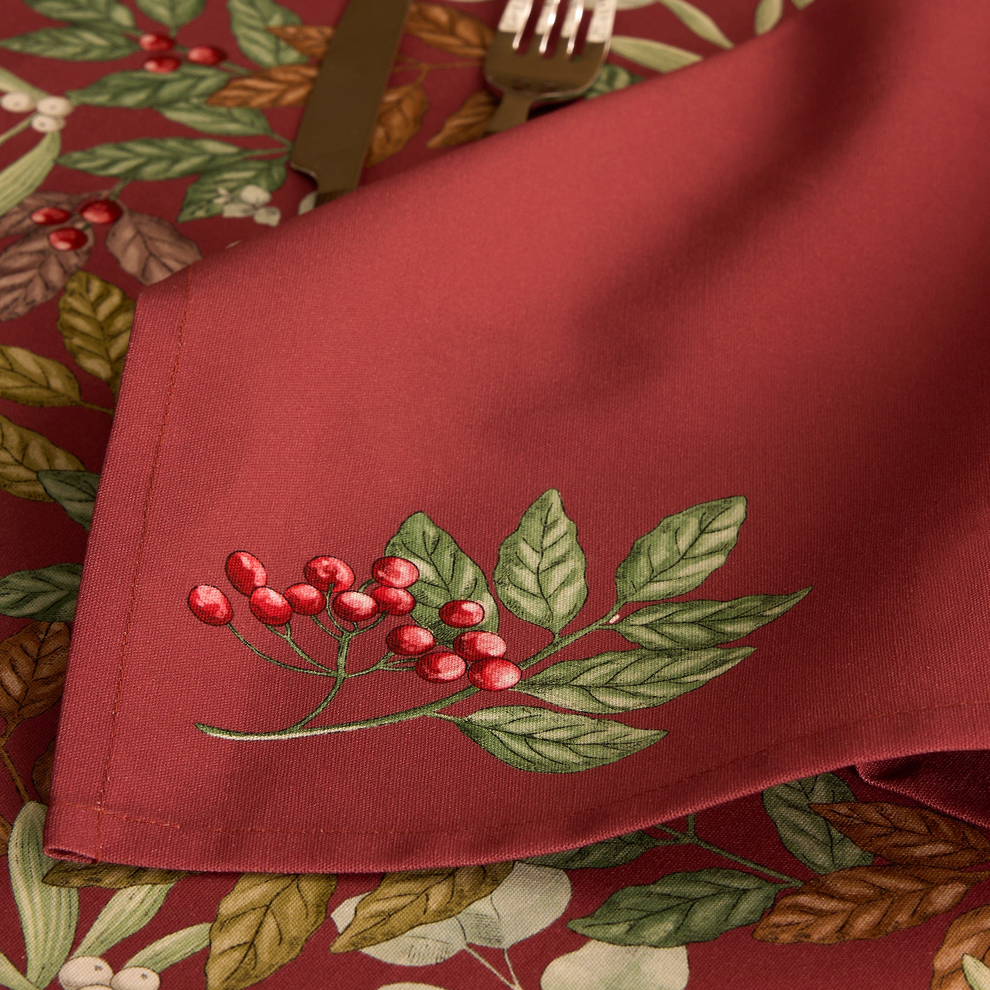 Conjunto de 2 Guardanapos de Algodão Botânico Vermelho-4