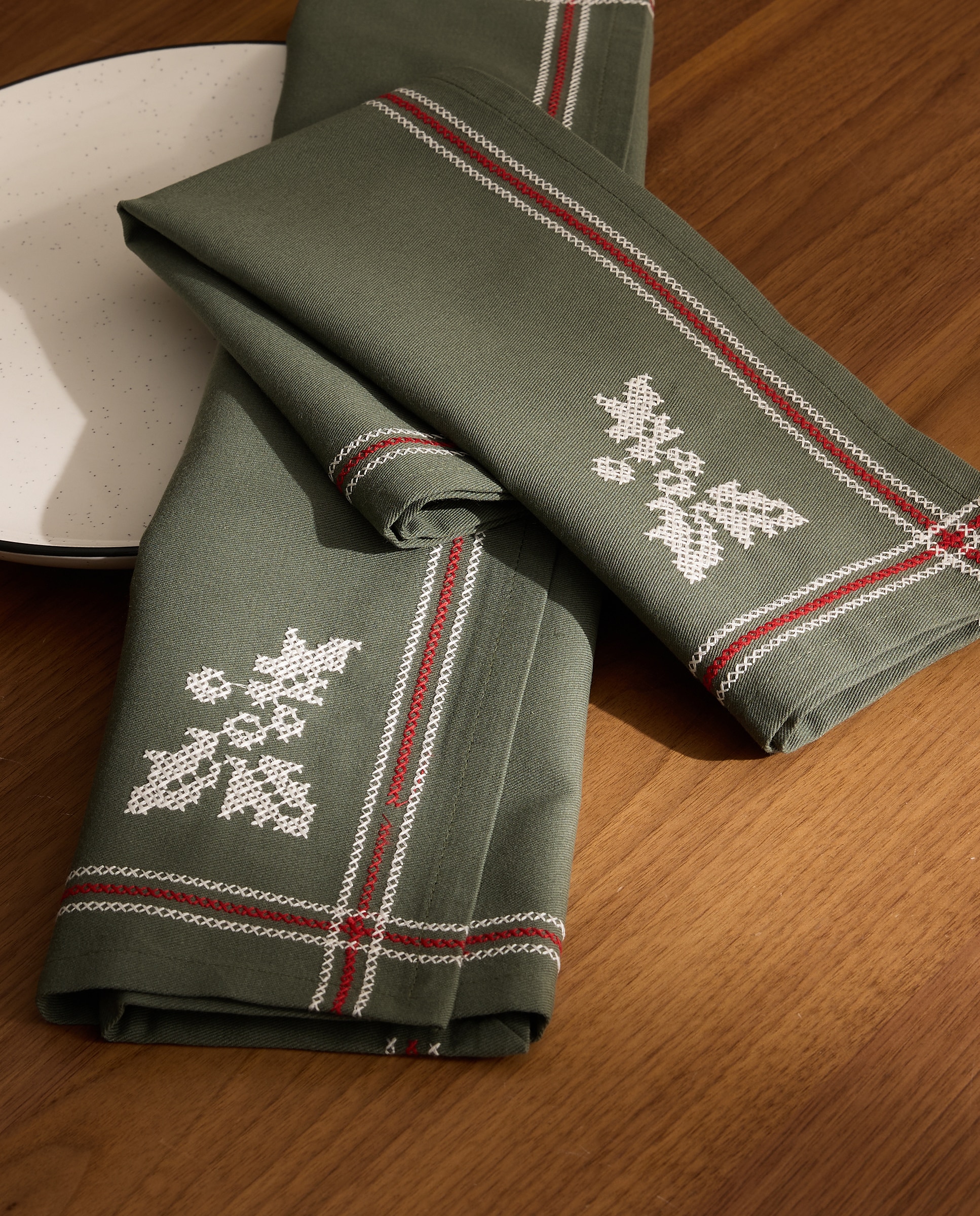 Set 2 servilletas algodón Cozy Cross - Verde Verde-1
