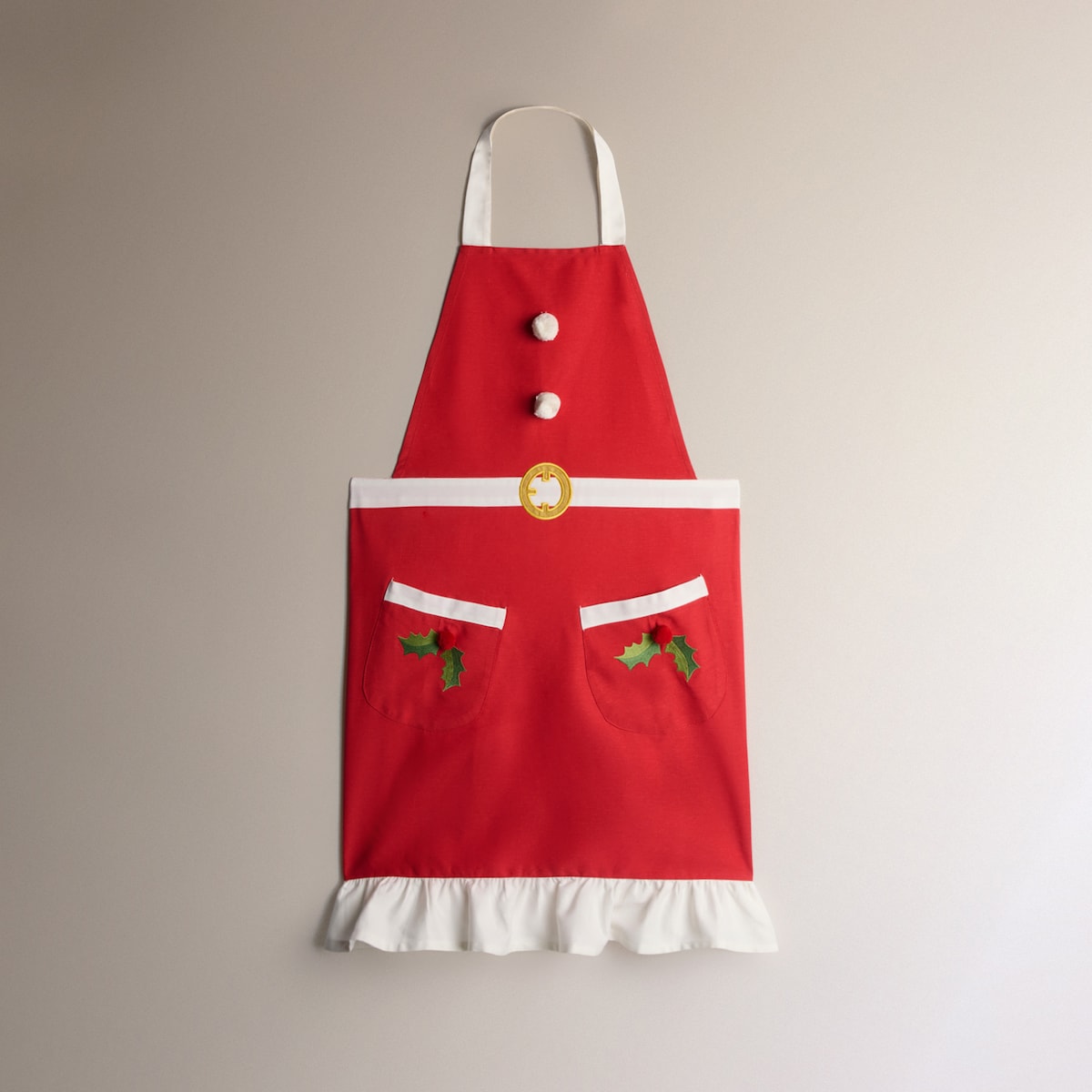 Avental natalício de algodão sustentável Miss Santa Vermelho-2