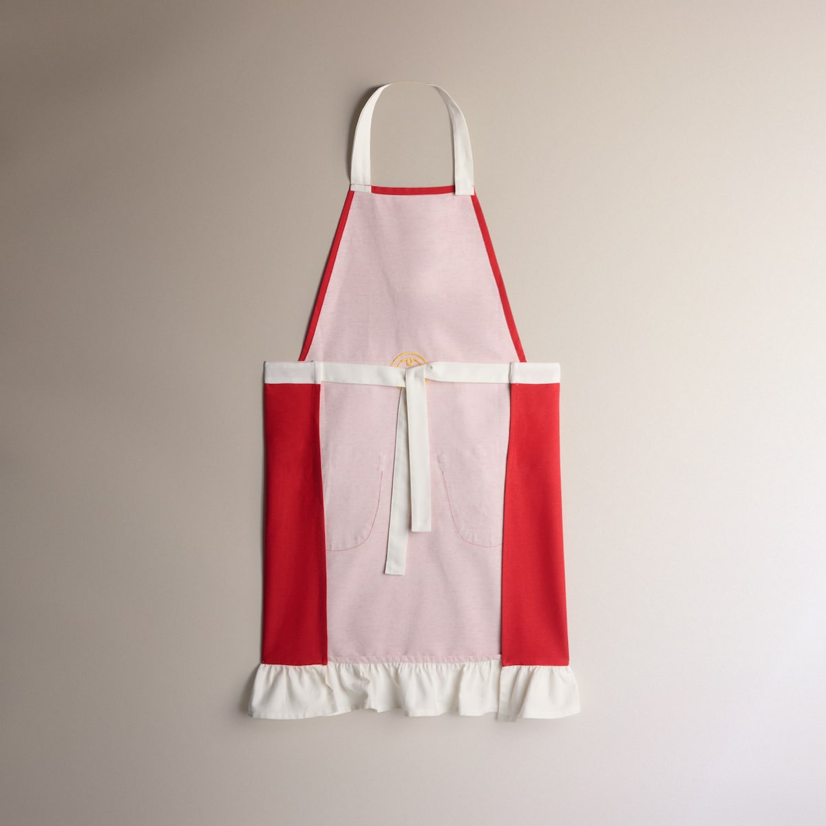 Avental natalício de algodão sustentável Miss Santa Vermelho-3