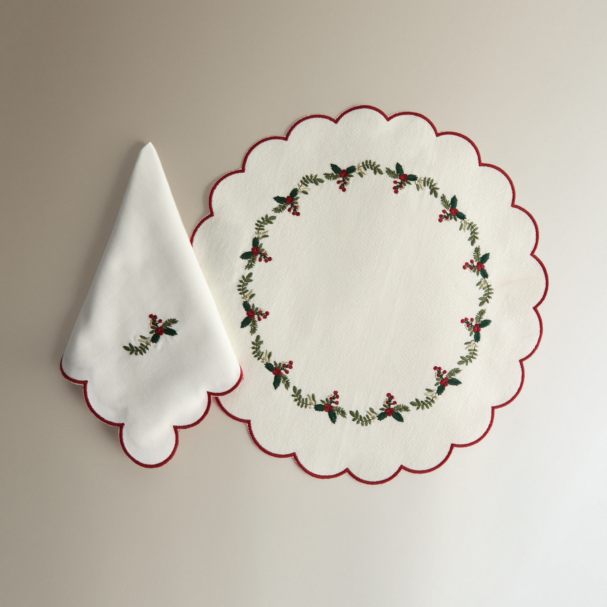 Conjunto de Individual e Guardanapo de Algodão Coroa Branco-2