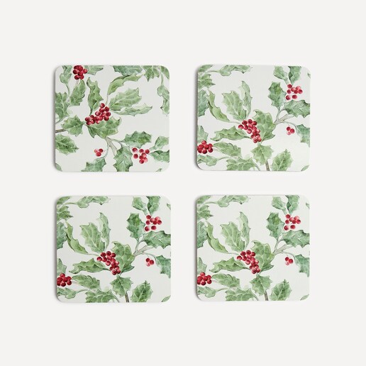 Set de 4 posavasos navideños MDF Acebo El Corte Inglés