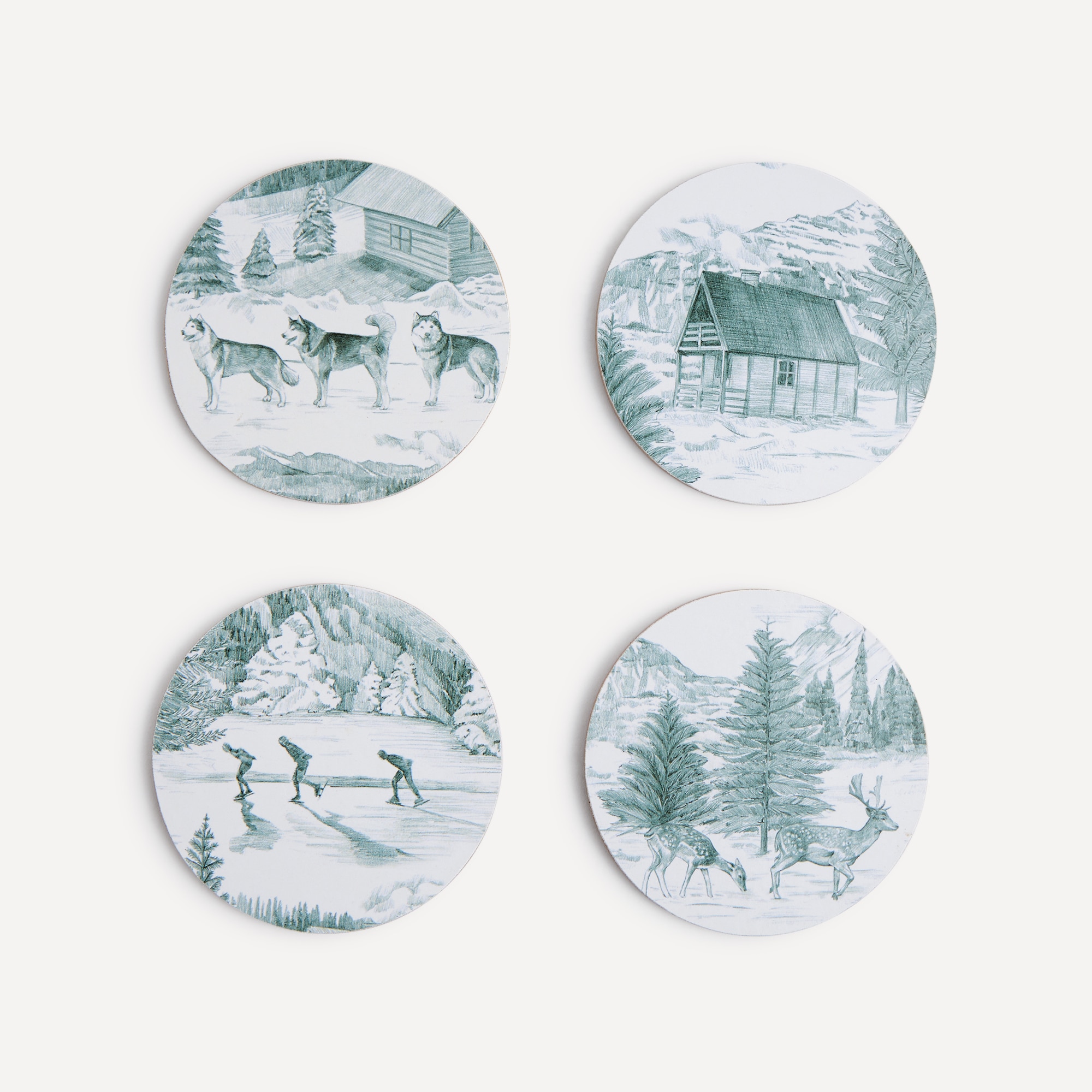 Conjunto de 4 Bases para Copos Natalícias MDF Lapónia Verde-1