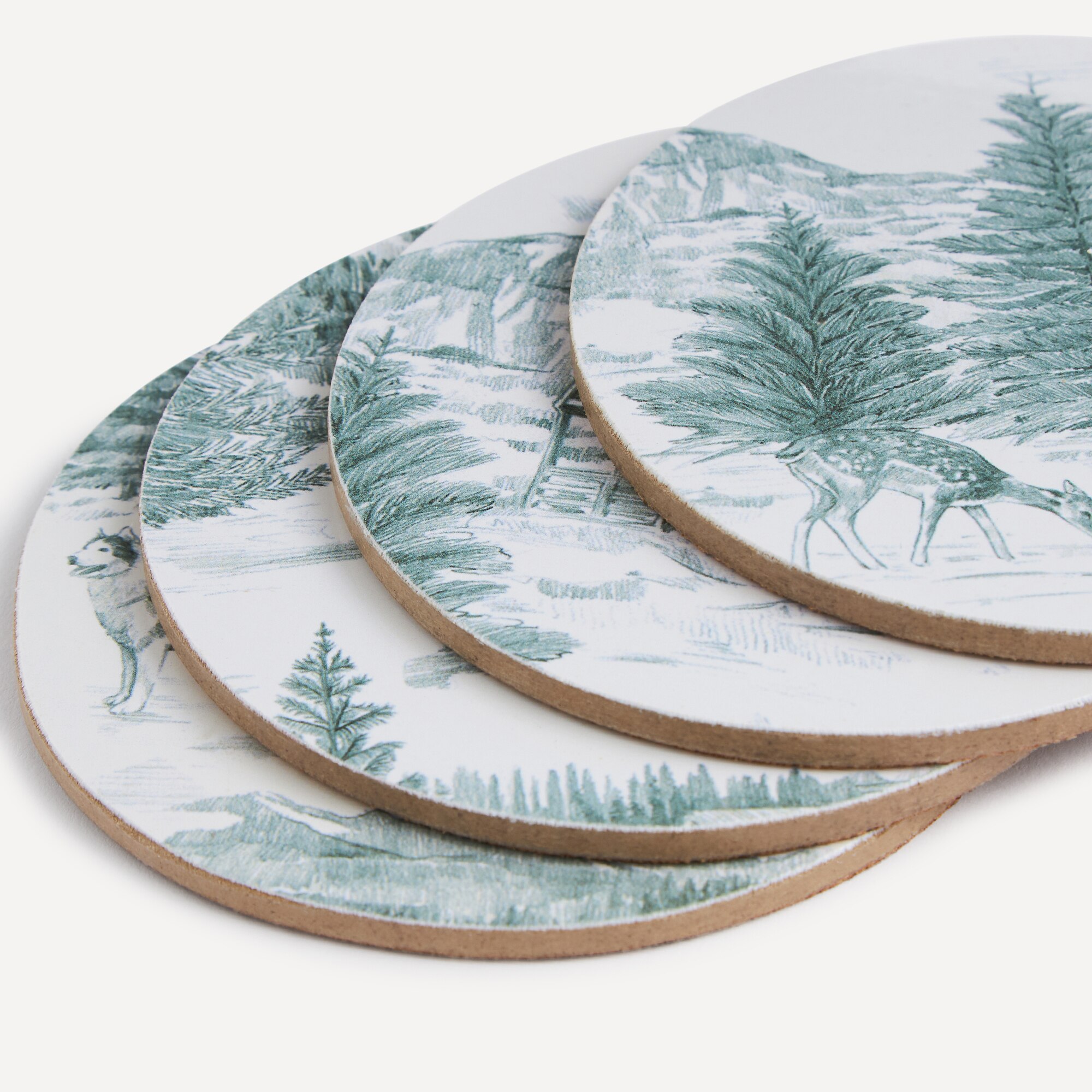 Conjunto de 4 Bases para Copos Natalícias MDF Lapónia Verde-3