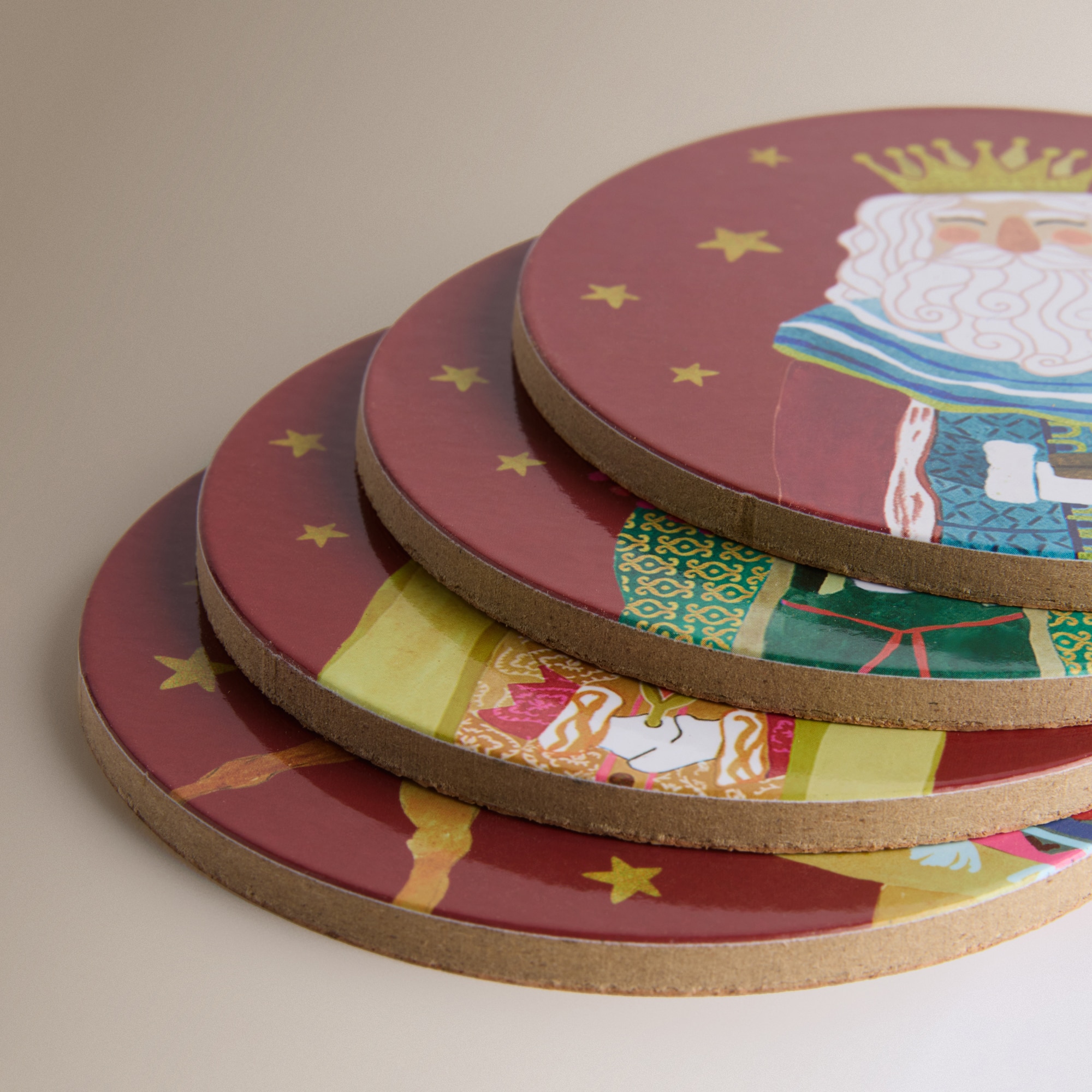 Conjunto de 4 Bases para Copos MDF Reis Magos Vermelho-2