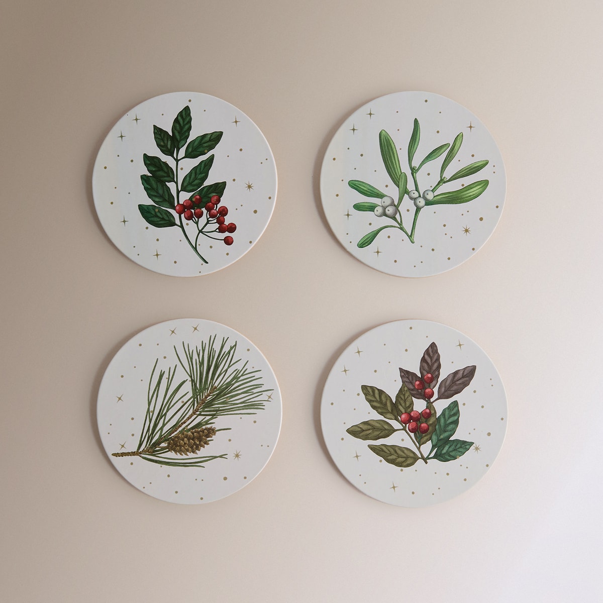 Set de 4 posavasos MDF Mistletoe Multicolor-1