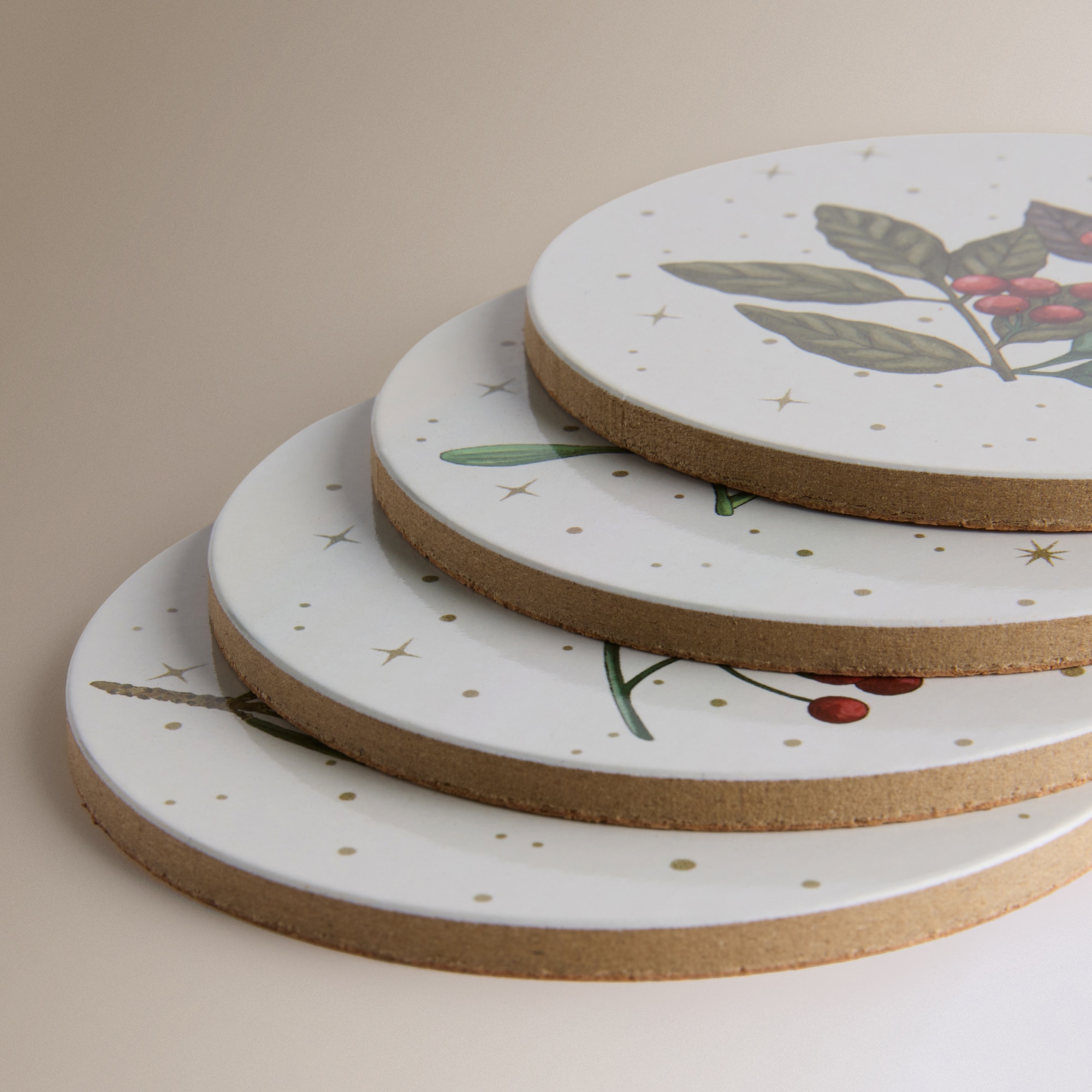 Conjunto de 4 Bases para Copos MDF Mistletoe Multicolor-2