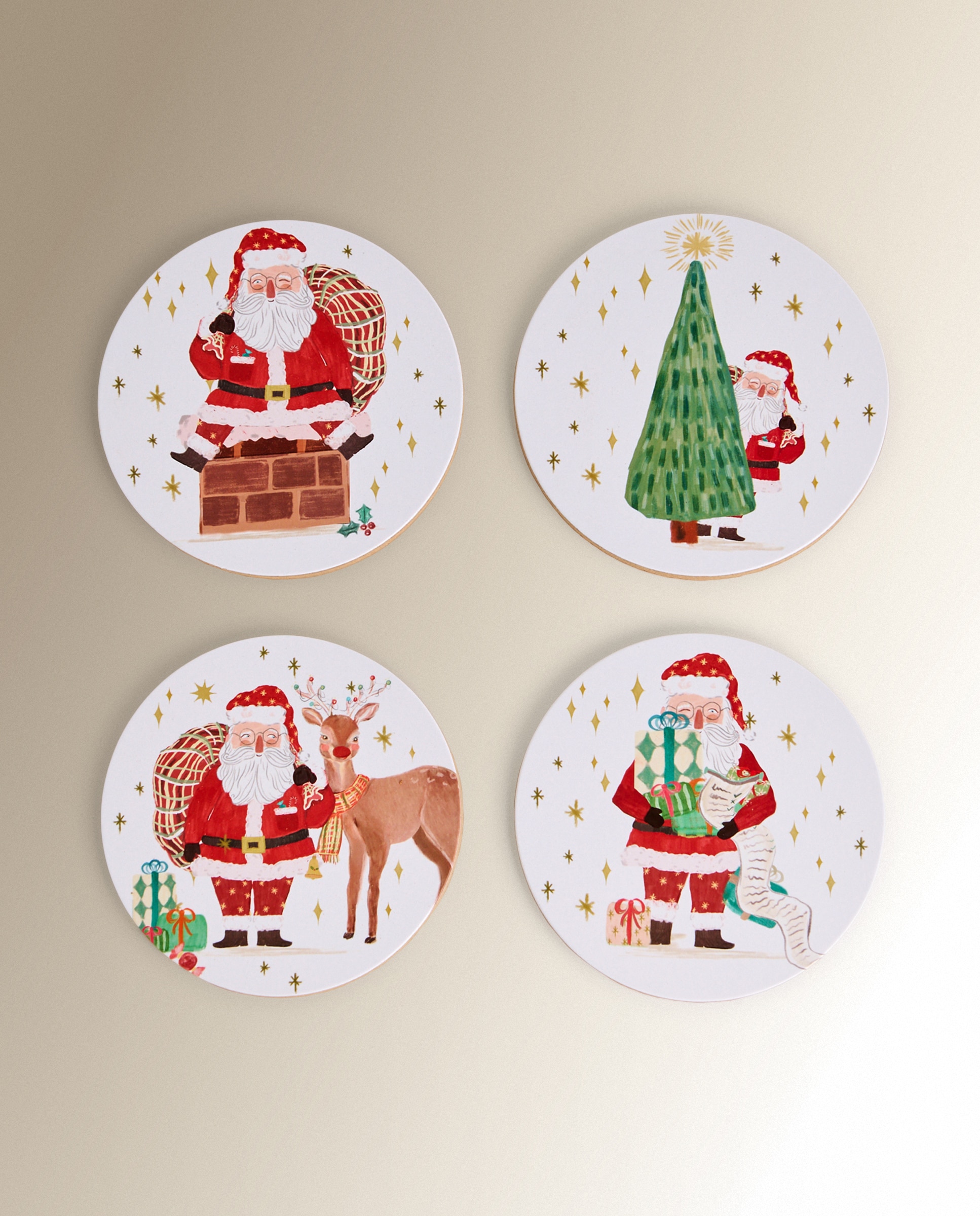 Imagen 0 de Set 4 posavasos MDF Santa Rojo