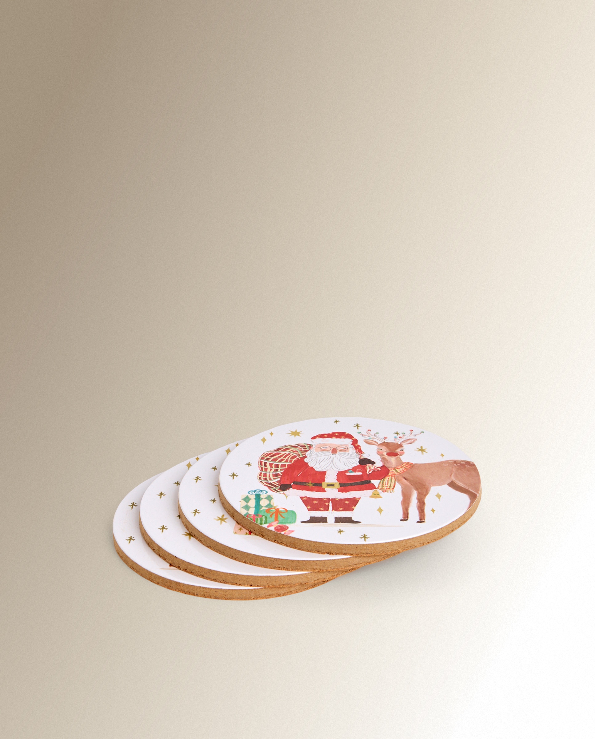 Set 4 posavasos MDF Santa - Rojo Rojo-2