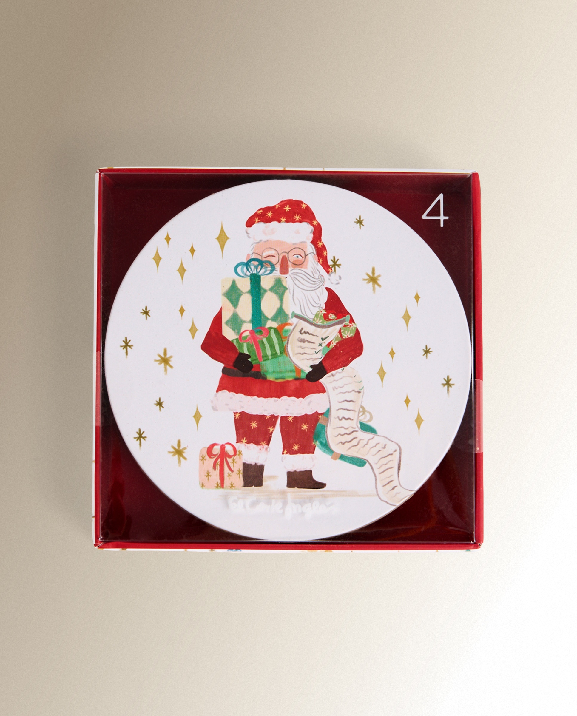 Set 4 posavasos MDF Santa - Rojo Rojo-3