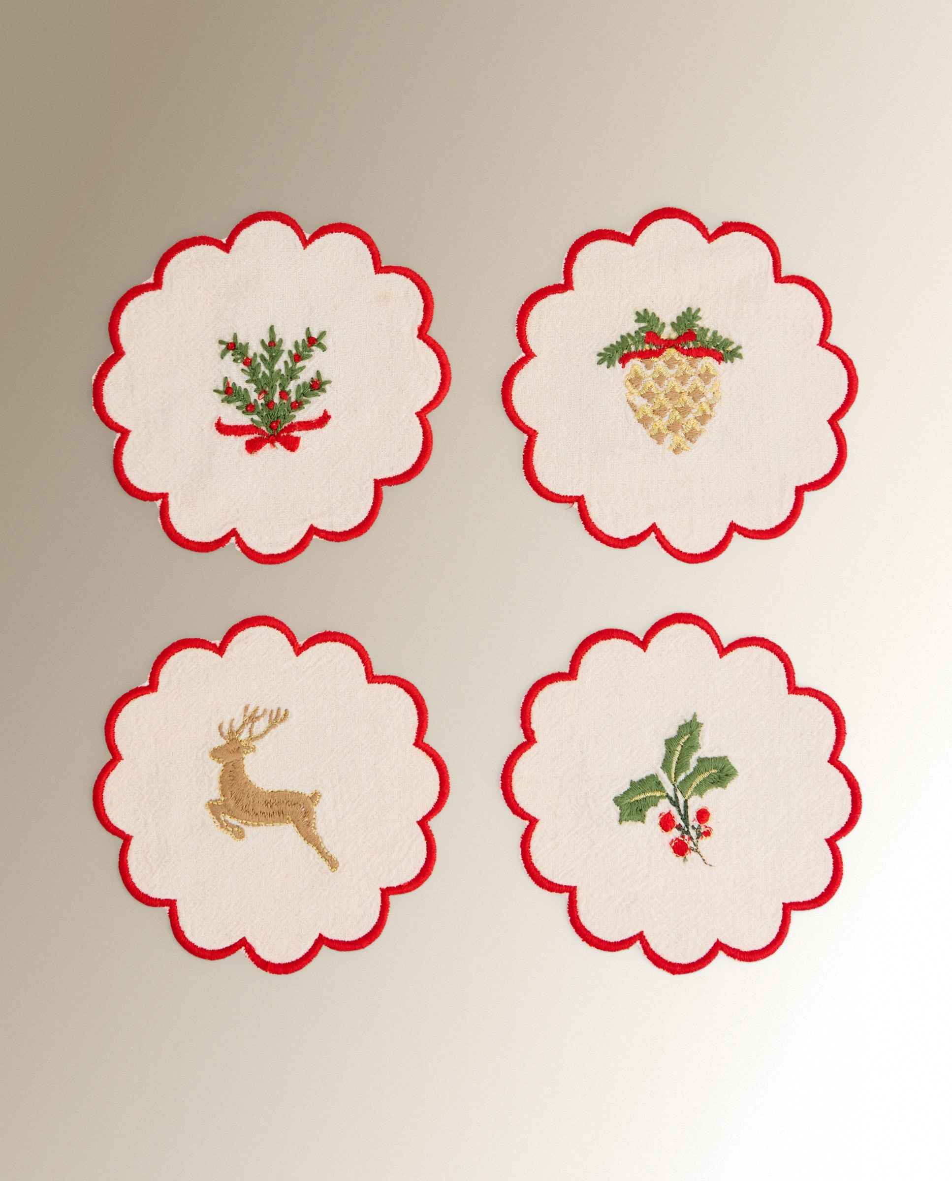 Imagen 1 de Set 4 posavasos algodón Evergreen Crudo