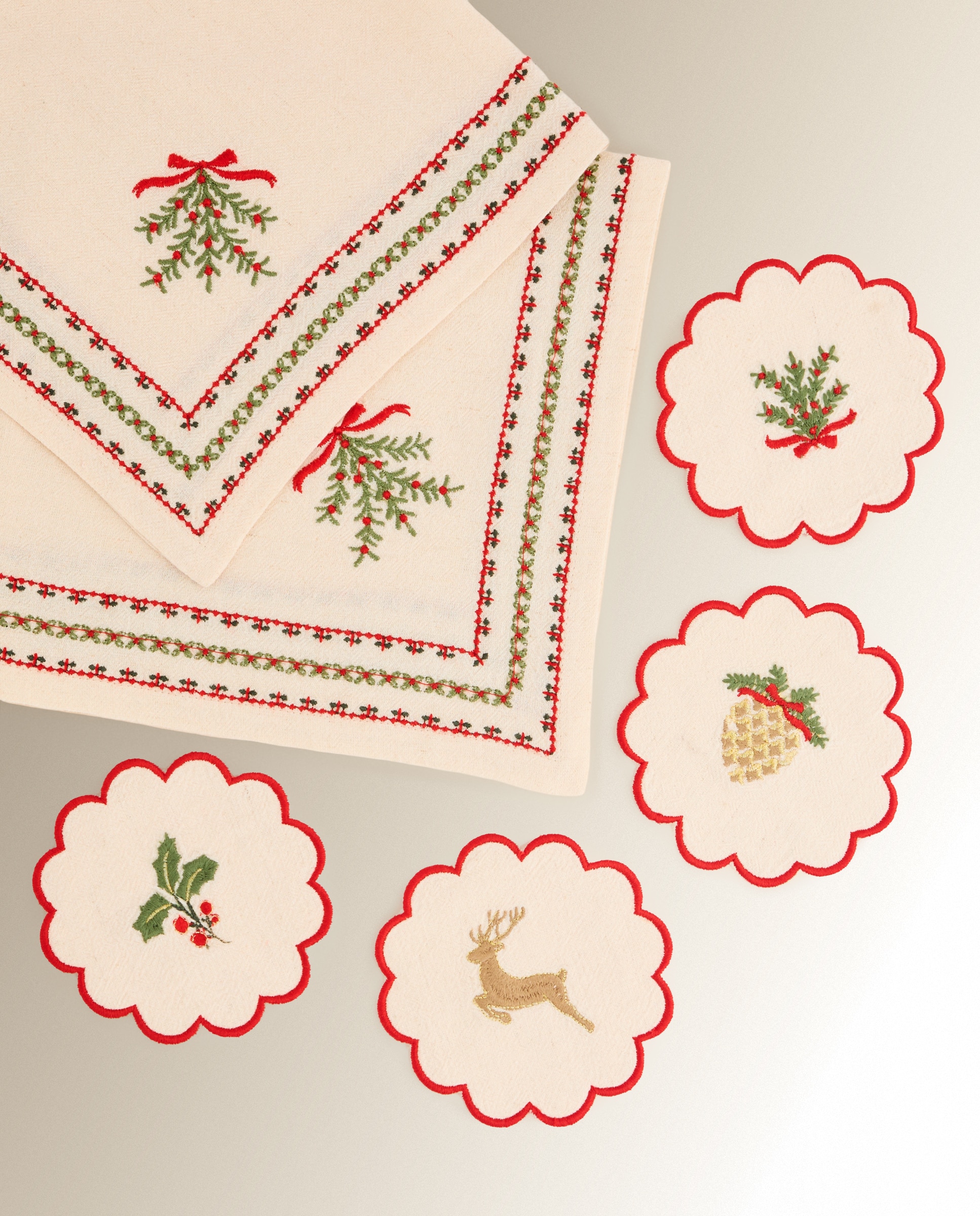 Imagen 3 de Set 4 posavasos algodón Evergreen - Crudo Crudo