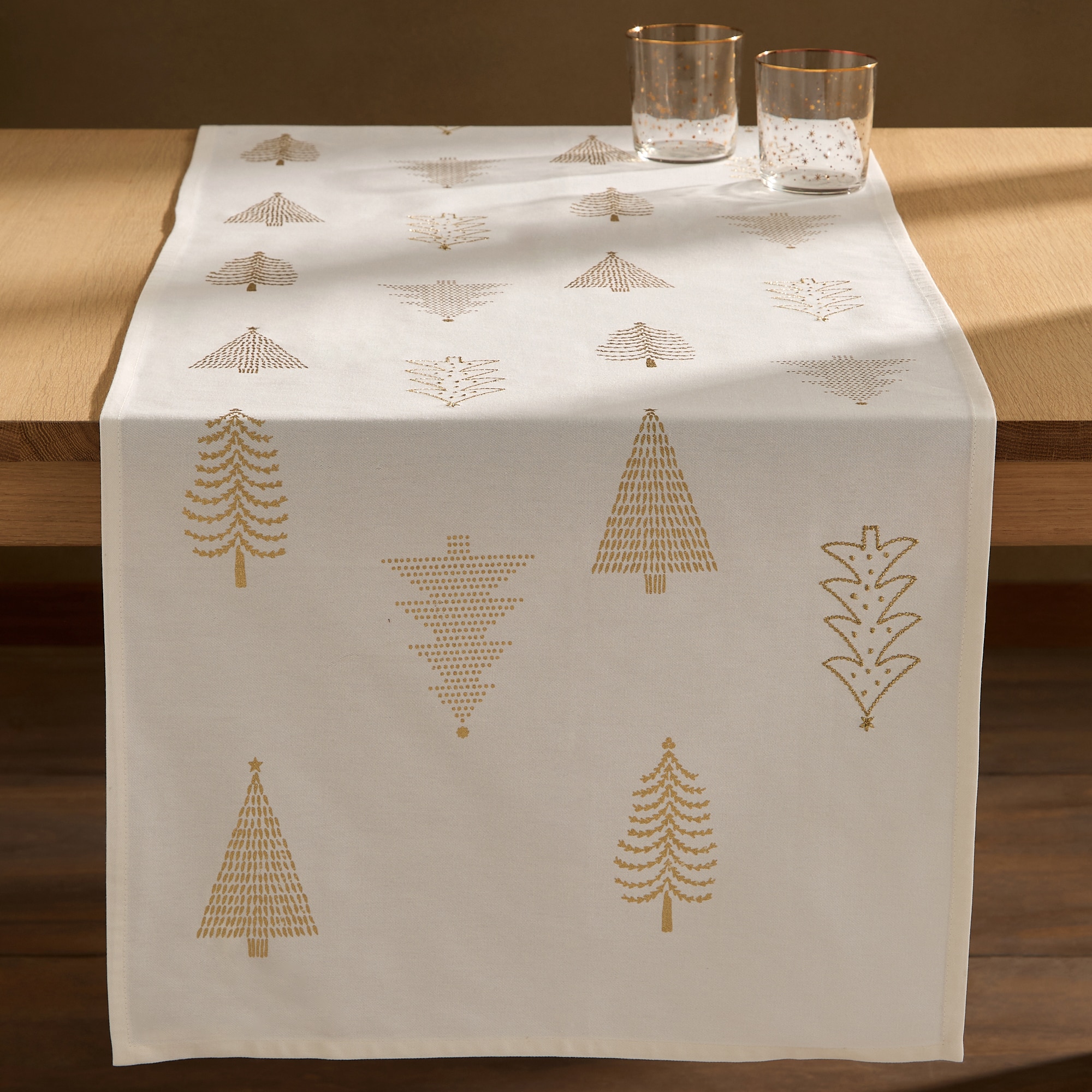 Caminho de mesa natalício de algodão Neta Cru-1