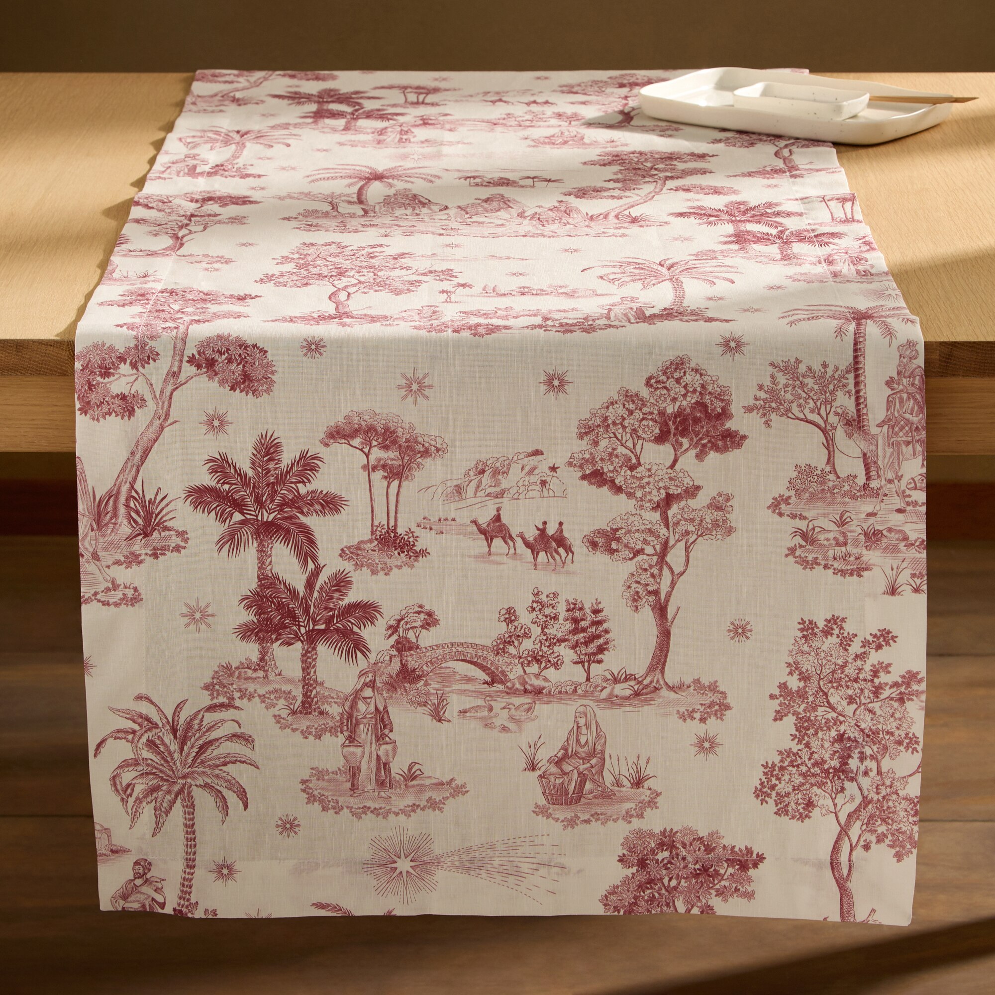 Caminho de Mesa de Algodão Oriente Grená-1