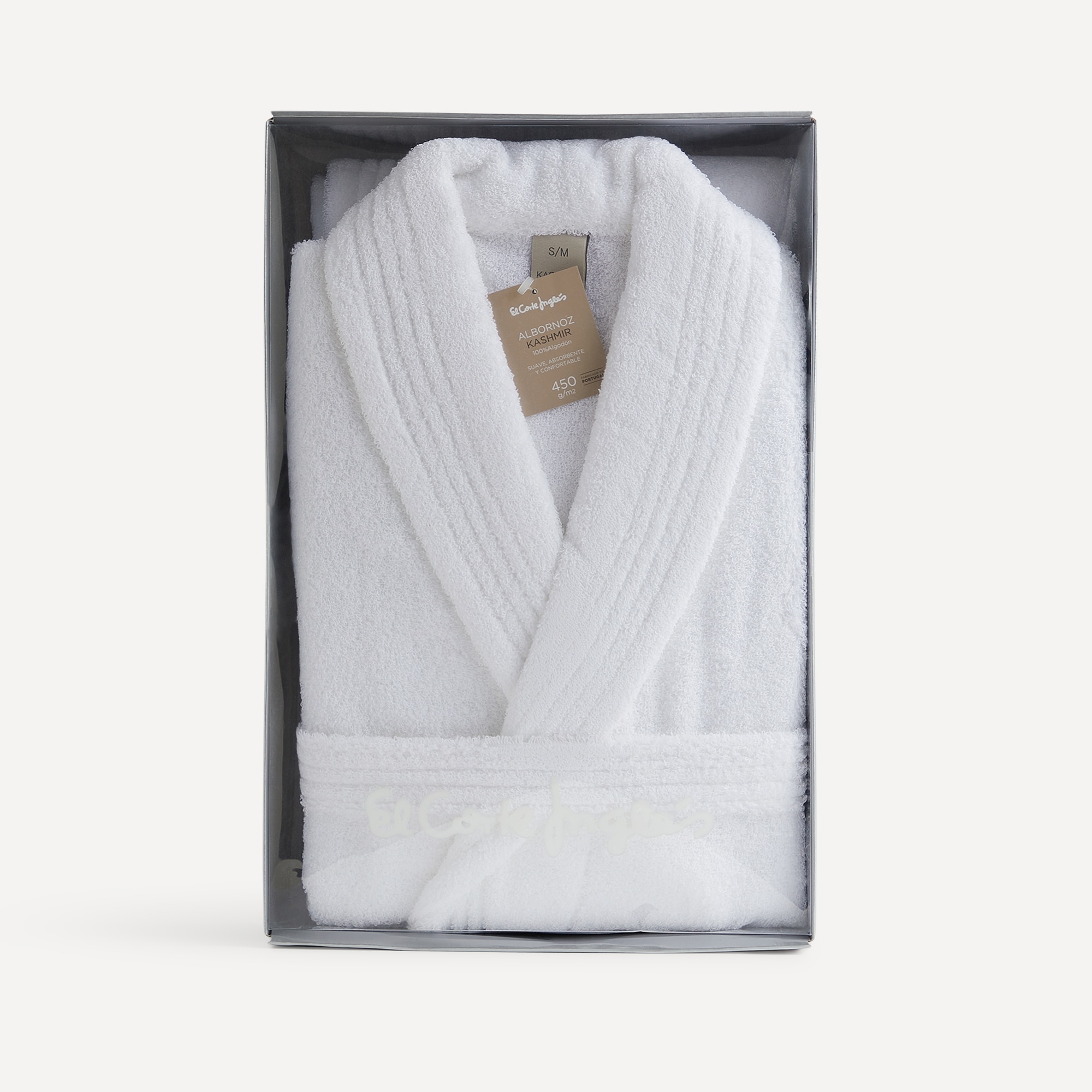 Albornoz con solapa algodón 450 gr/m2 Kashmir El Corte Inglés - Blanco S-M Blanco-4