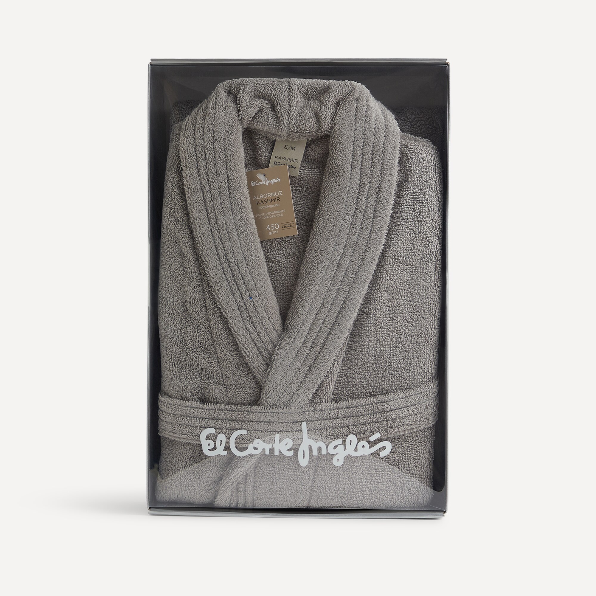 Albornoz con solapa algodón 450 gr/m2 Kashmir El Corte Inglés - Gris claro S-M Gris claro-4