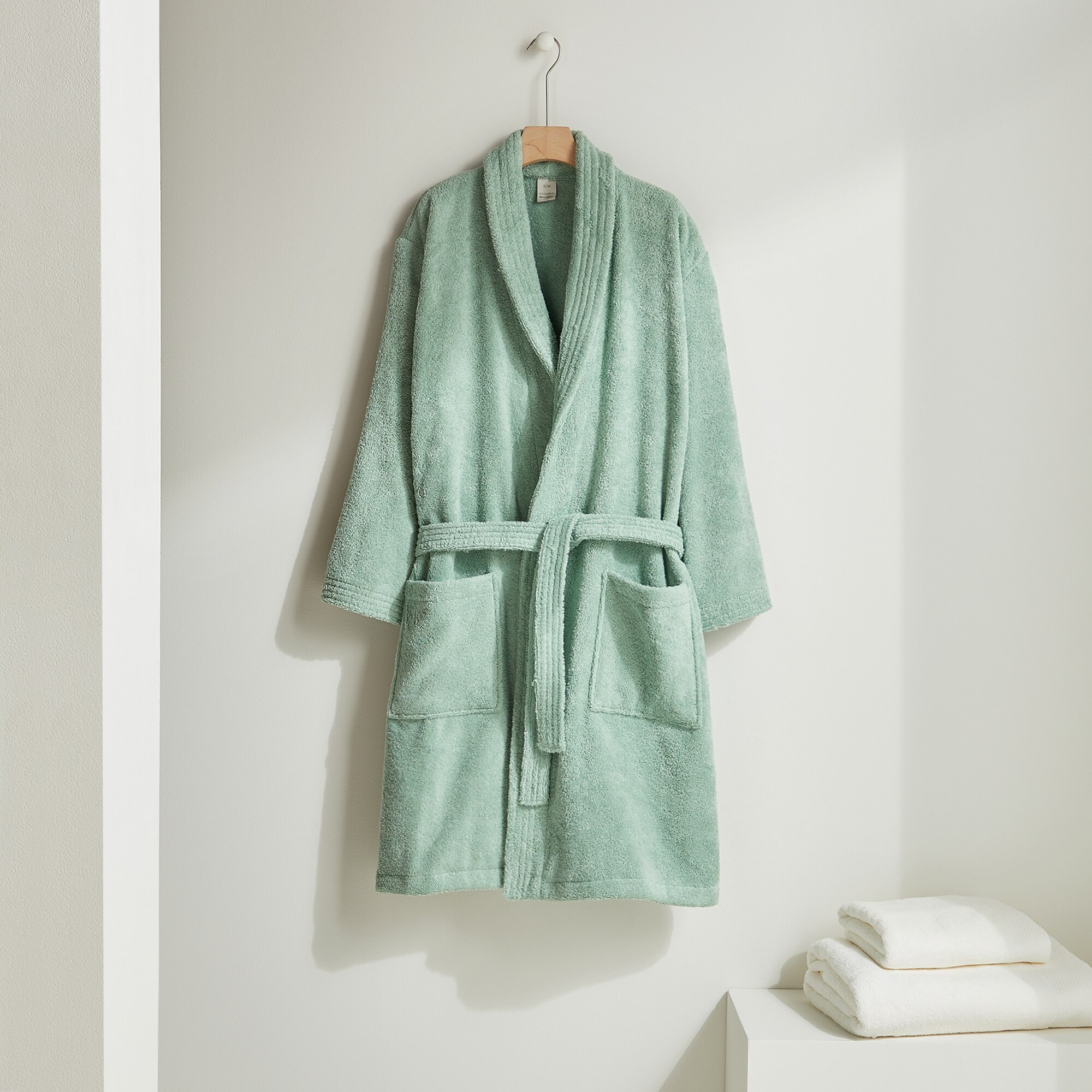 Albornoz con solapa algodón 450 gr/m2 Kashmir El Corte Inglés - Verde claro S-M Verde claro-1
