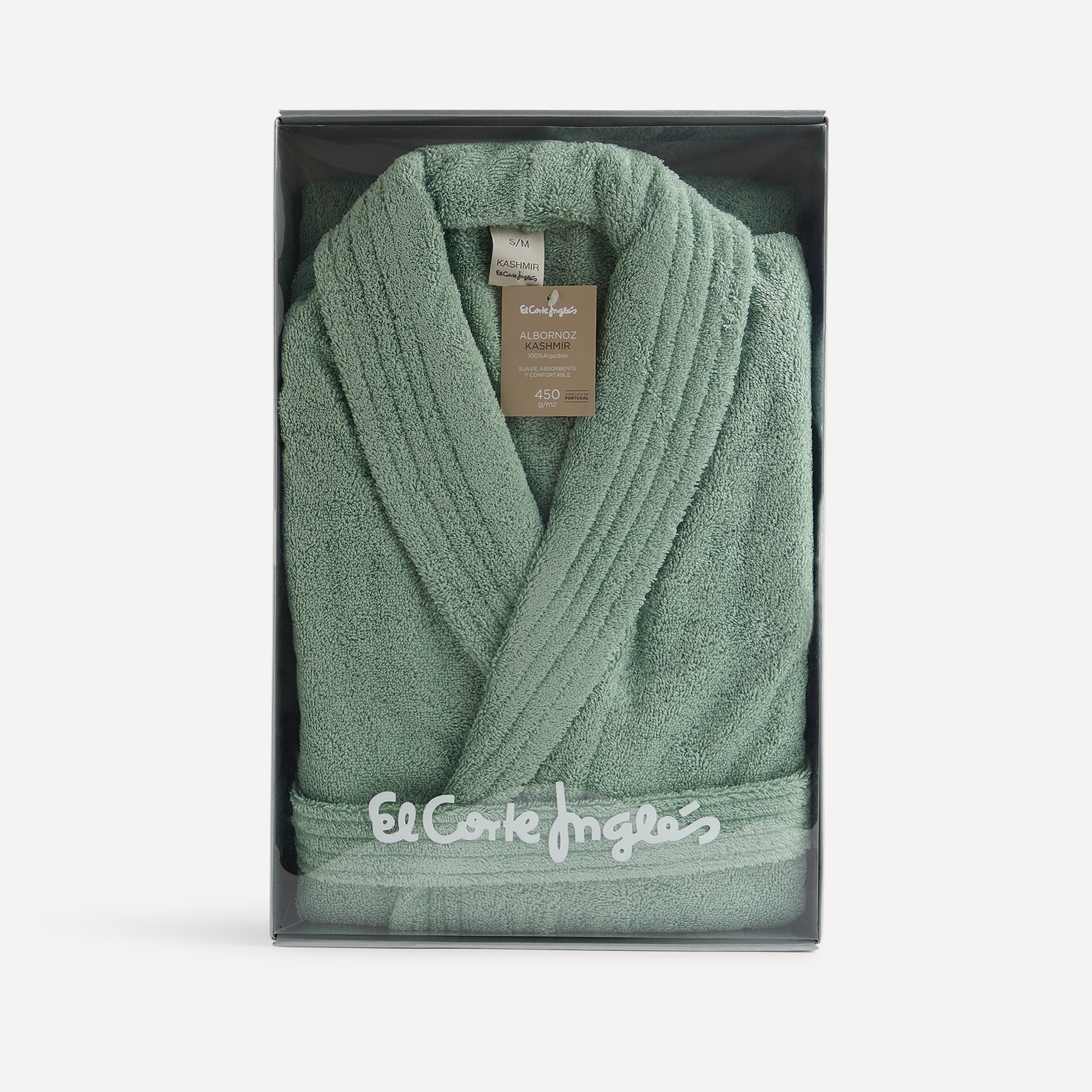 Albornoz con solapa algodón 450 gr/m2 Kashmir El Corte Inglés - Verde claro S-M Verde claro-4